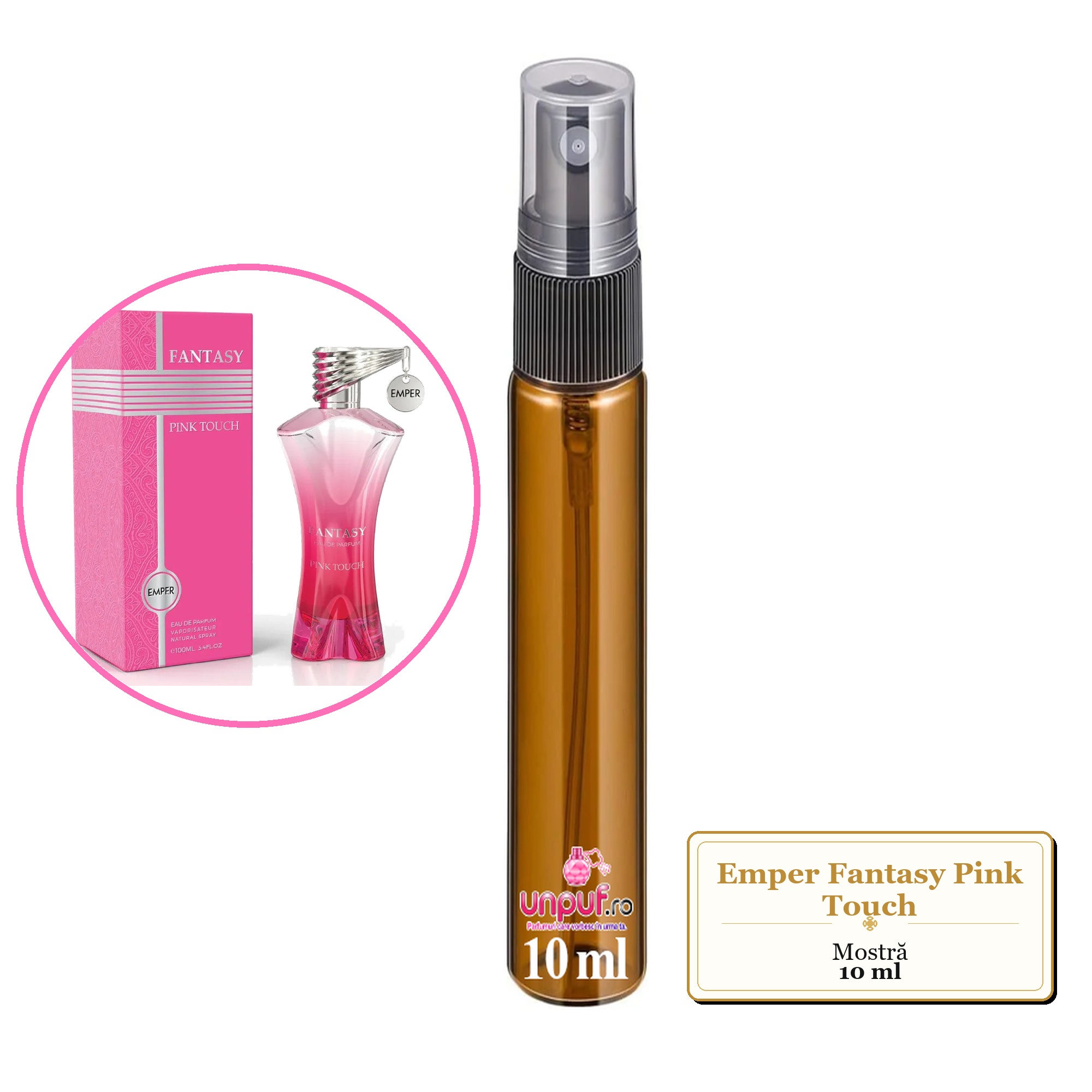Mostra fiola din Parfumul Emper Fantasy Pink Touch, decant sticla cu pulverizator
