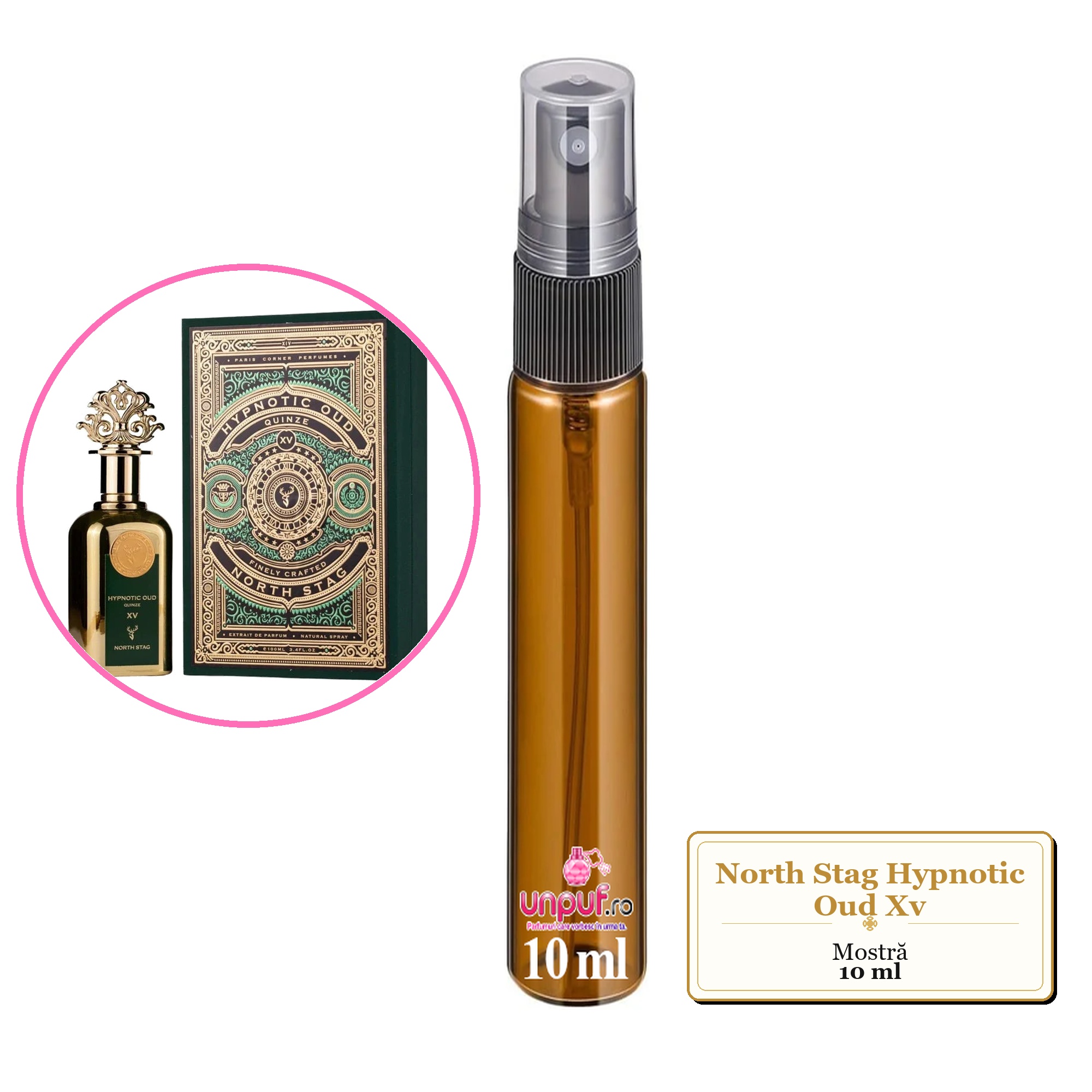 Mostra fiola din Parfumul North Stag Hypnotic Oud Xv, decant sticla cu pulverizator 
