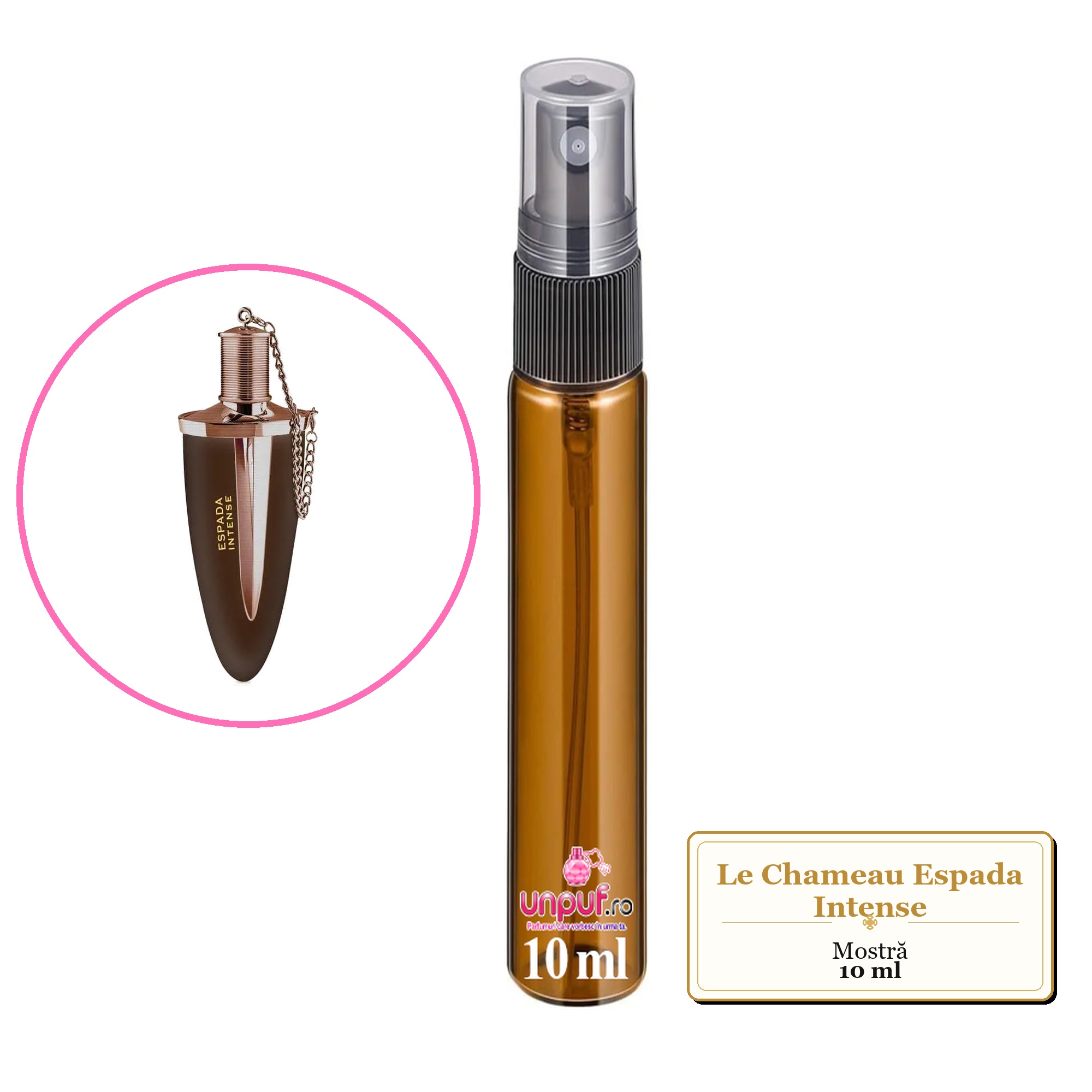 Mostra fiola din Parfumul Le Chameau Espada Intense, decant sticla cu pulverizator 