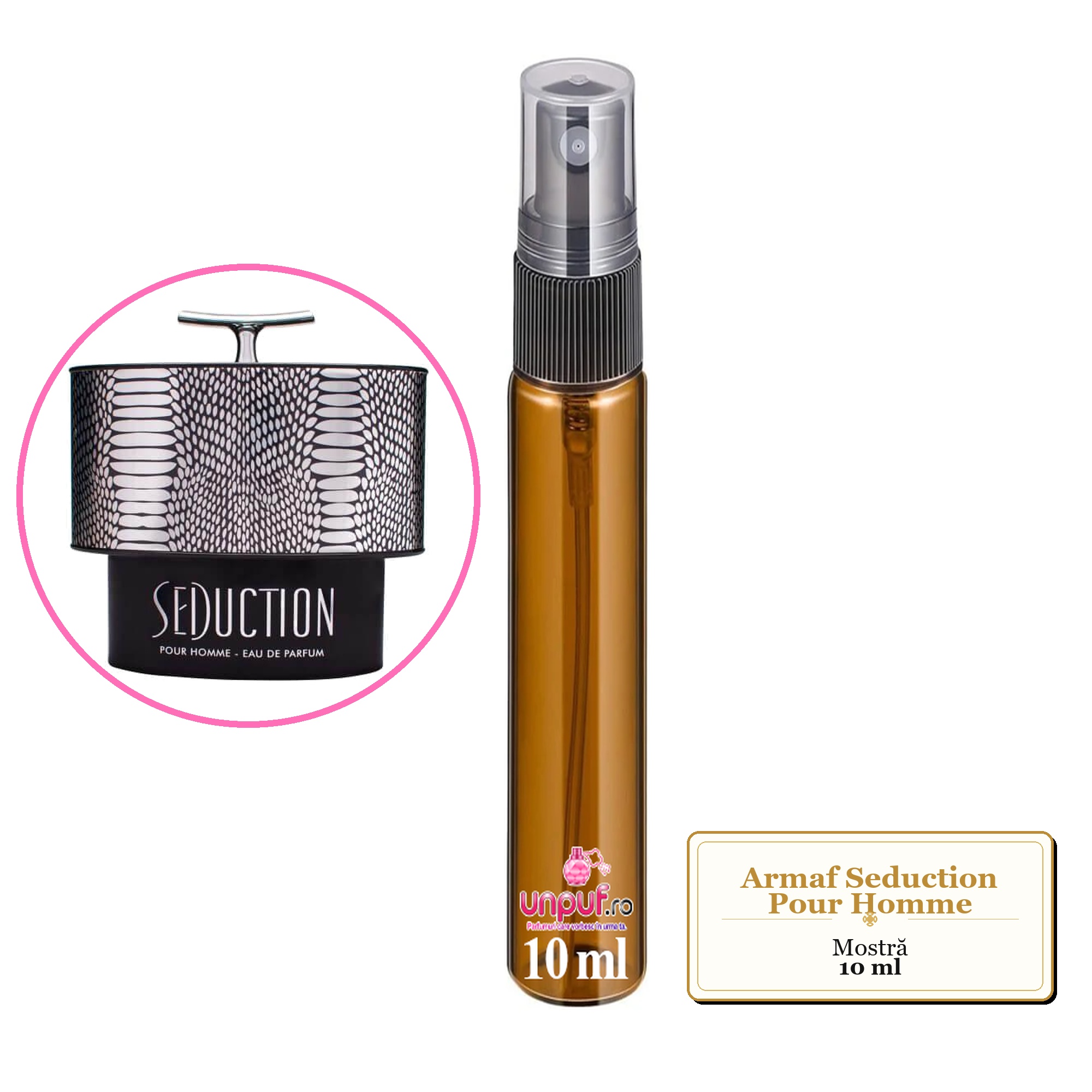 Mostra fiola din Parfumul Armaf Seduction Pour Homme, decant sticla cu pulverizator 