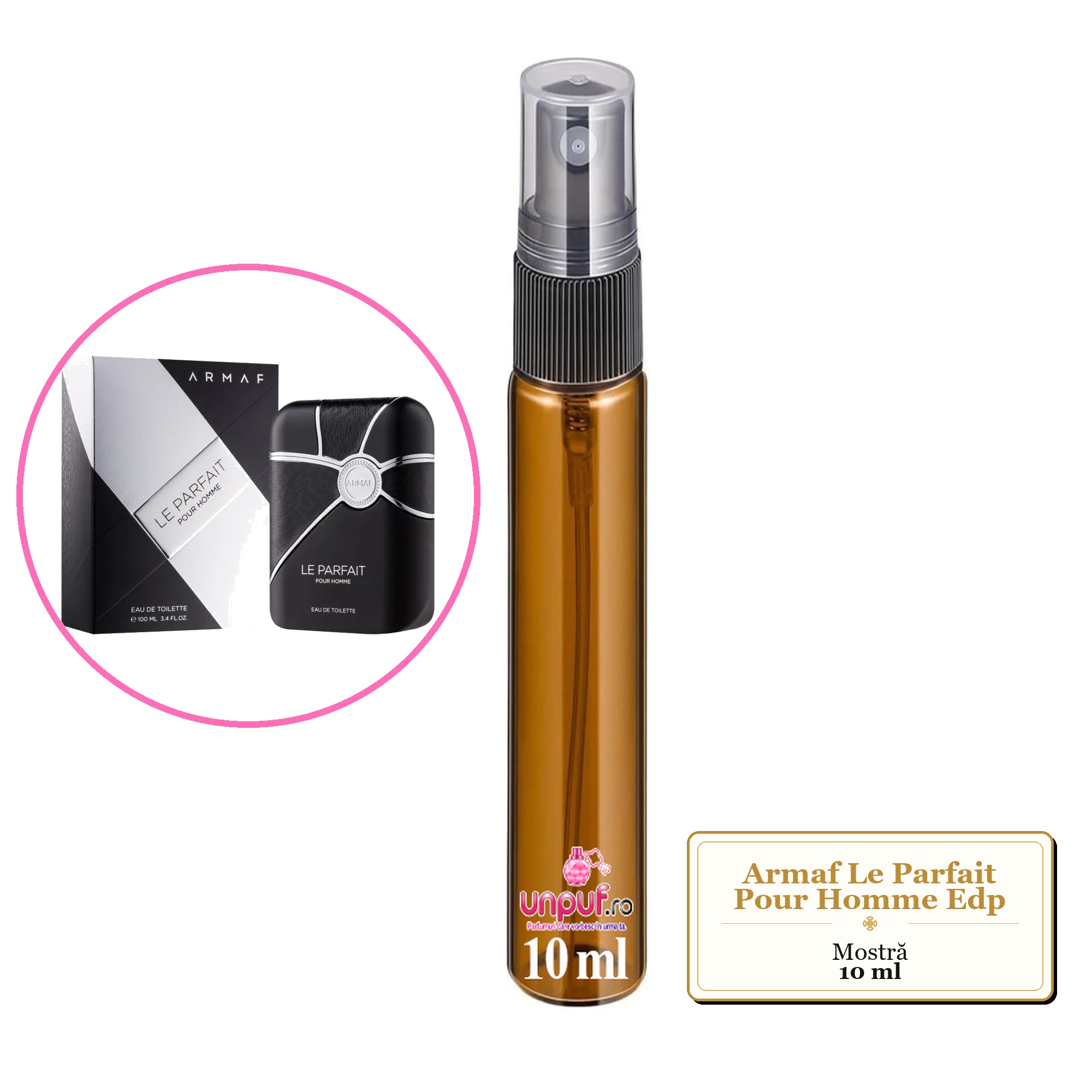 Mostra fiola din Parfumul Armaf Le Parfait Pour Homme Edp, decant sticla cu pulverizator