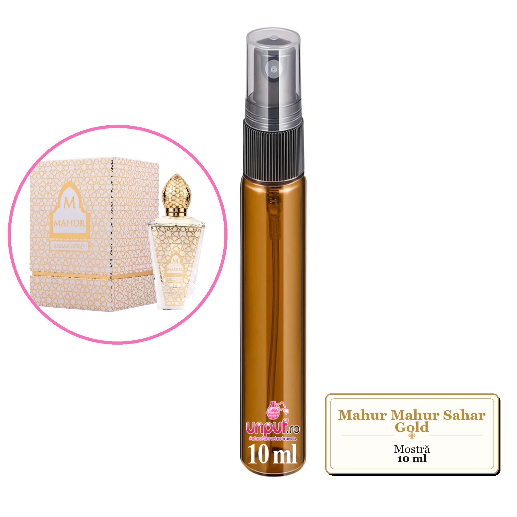 Mostra fiola din Parfumul Mahur Mahur Sahar Gold, decant sticla cu pulverizator 