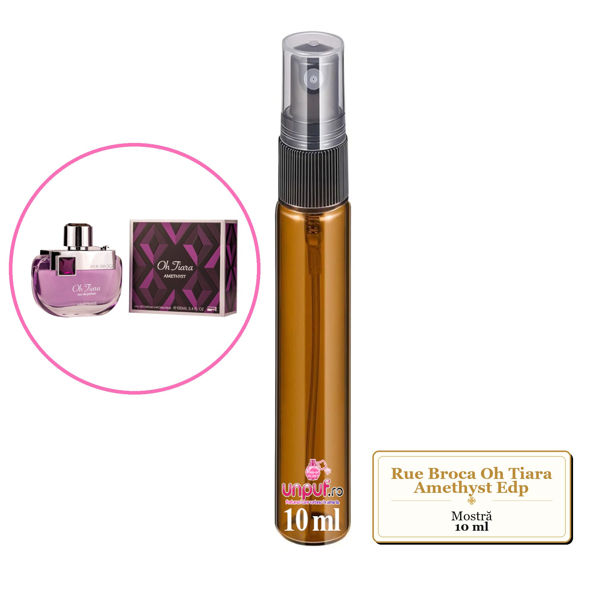 Mostra fiola din Parfumul Rue Broca Oh Tiara Amethyst Edp, decant sticla cu pulverizator 