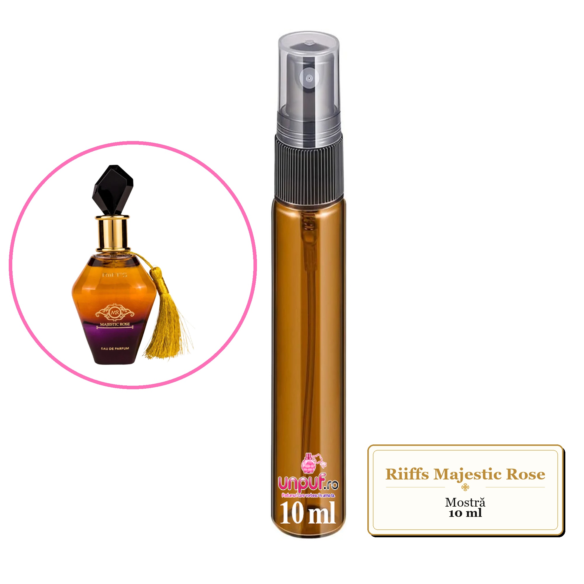 Mostra fiola din Parfumul Riiffs Majestic Rose, decant sticla cu pulverizator