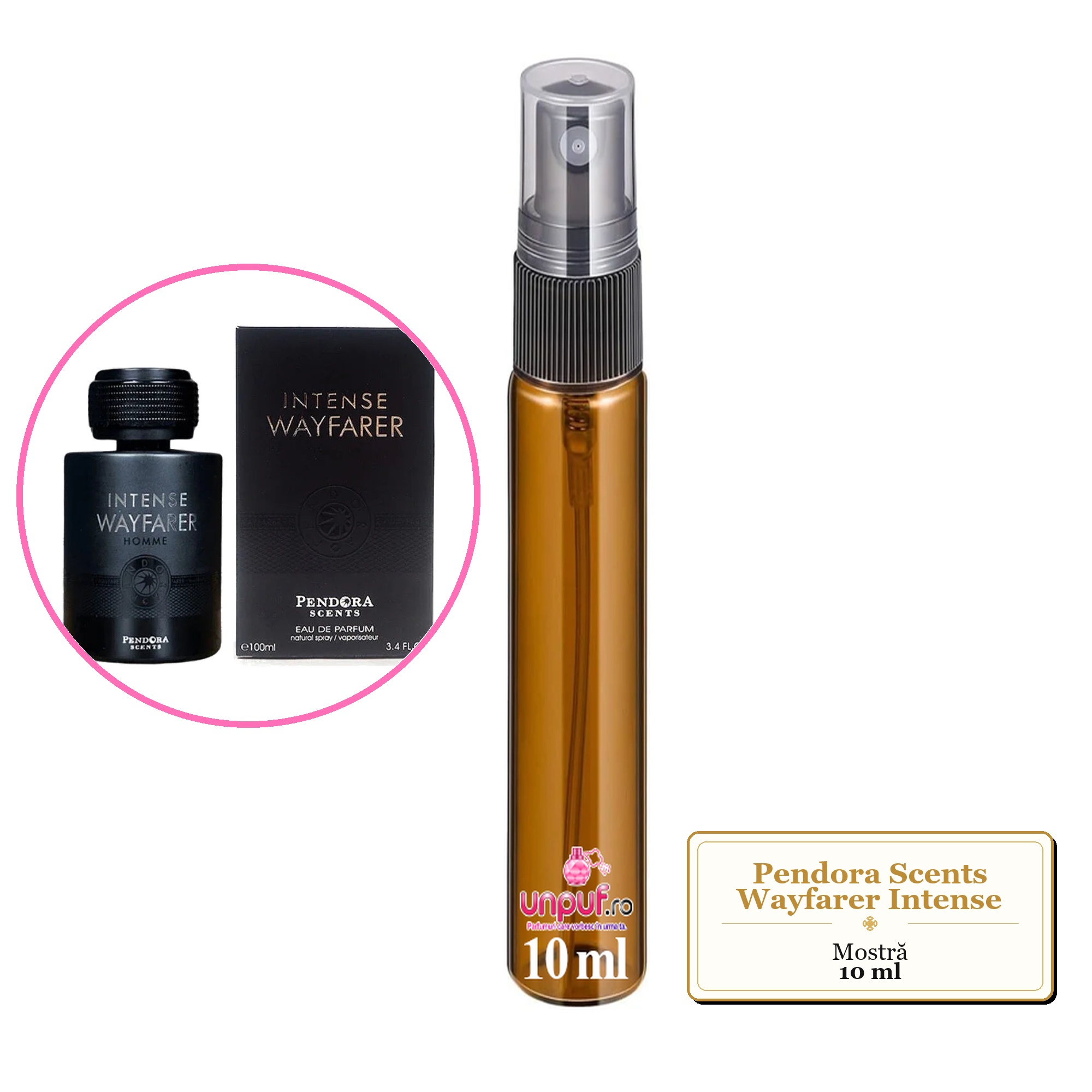 Mostra fiola din Parfumul Pendora Scents Wayfarer Intense, decant sticla cu pulverizator 