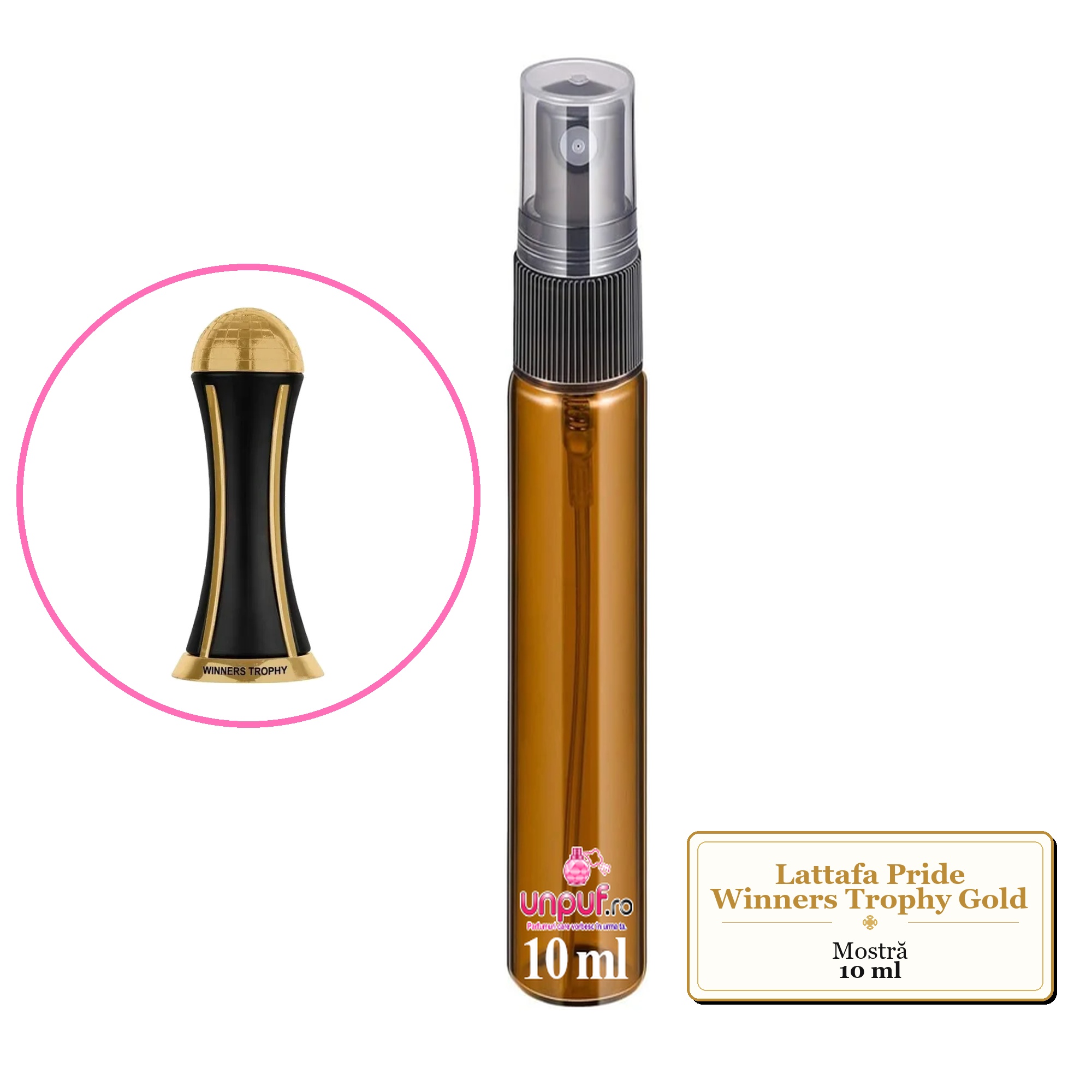 Mostra fiola din Parfumul Lattafa Pride Winners Trophy Gold, decant sticla cu pulverizator 