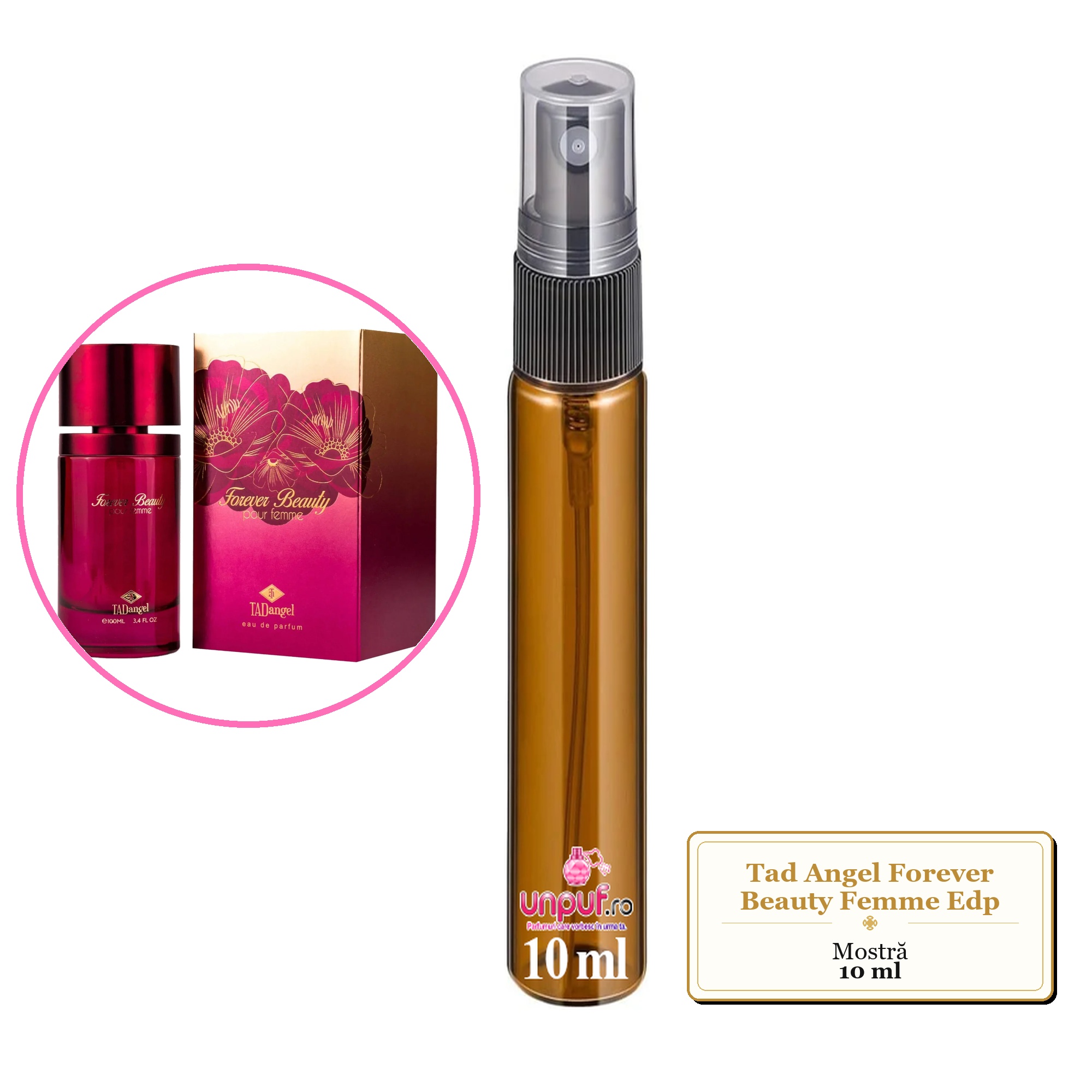 Mostra fiola din Parfumul Tad Angel Forever Beauty Femme Edp, decant sticla cu pulverizator 
