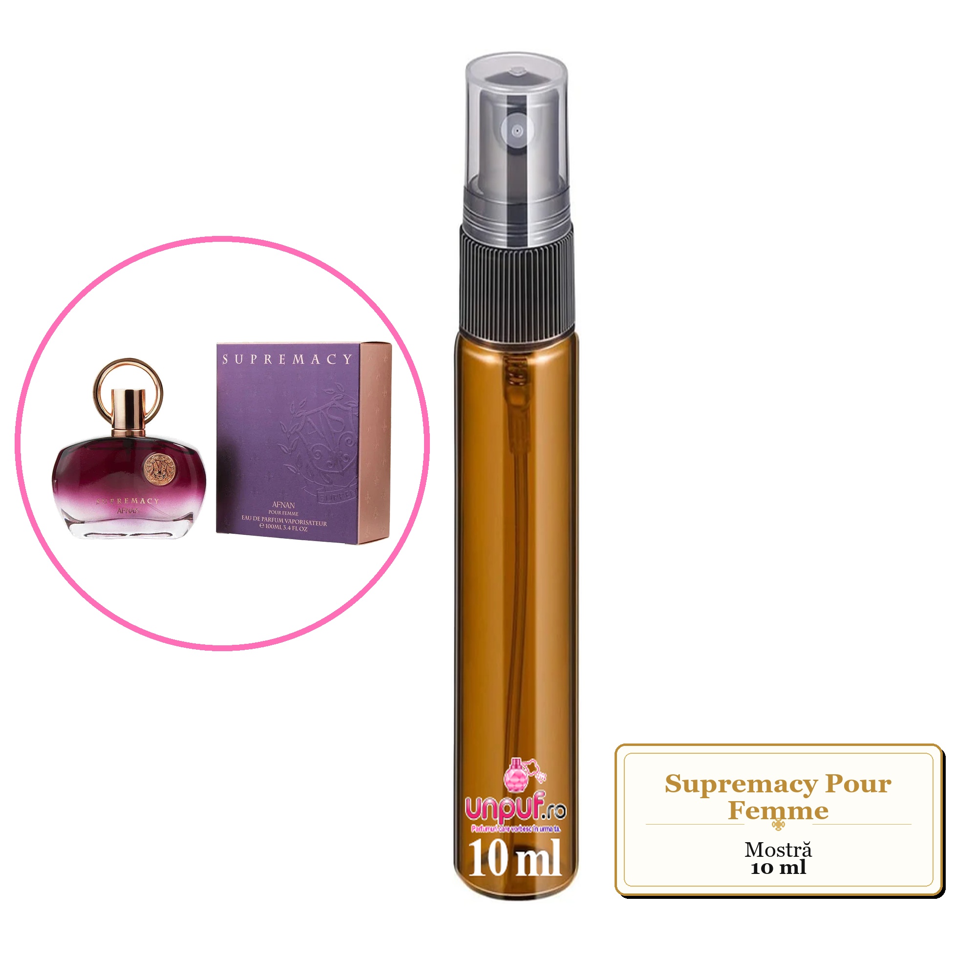 Mostra fiola din Parfumul Supremacy Pour Femme, decant sticla cu pulverizator