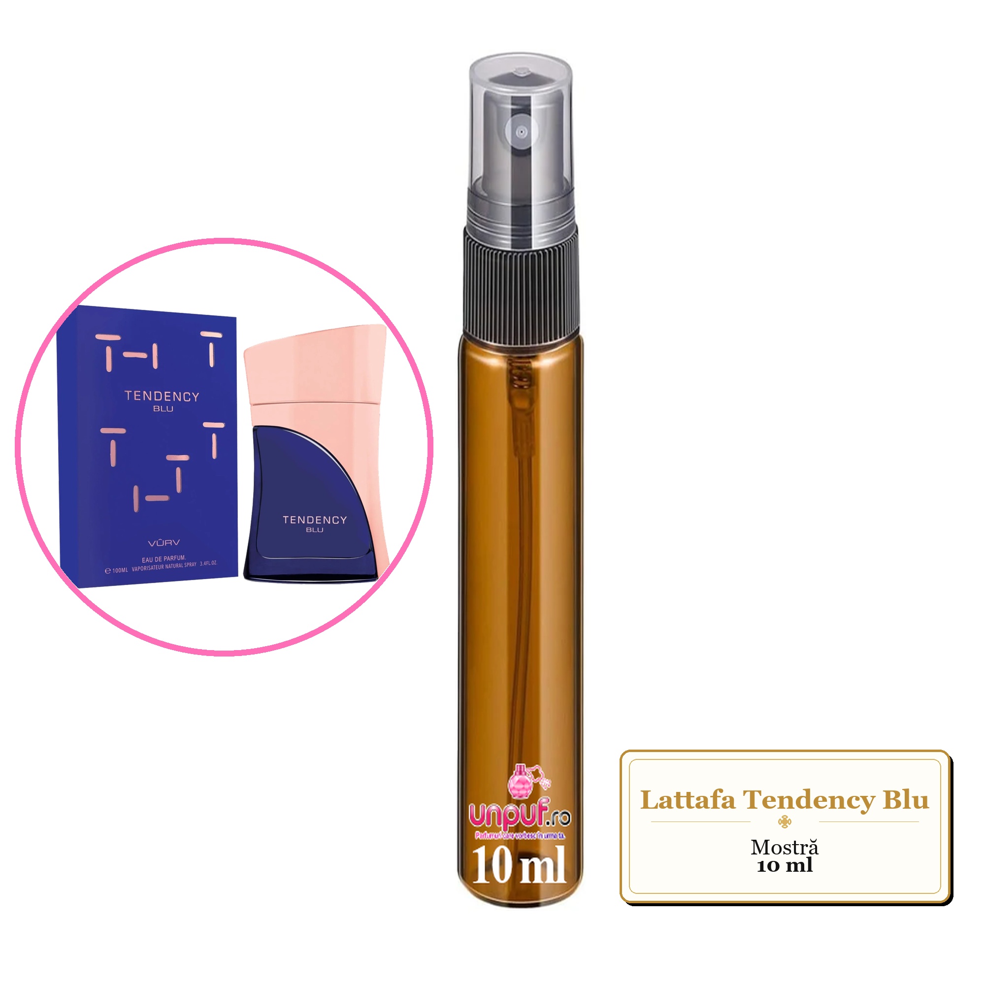 Mostra fiola din Parfumul Lattafa Tendency Blu, decant sticla cu pulverizator 