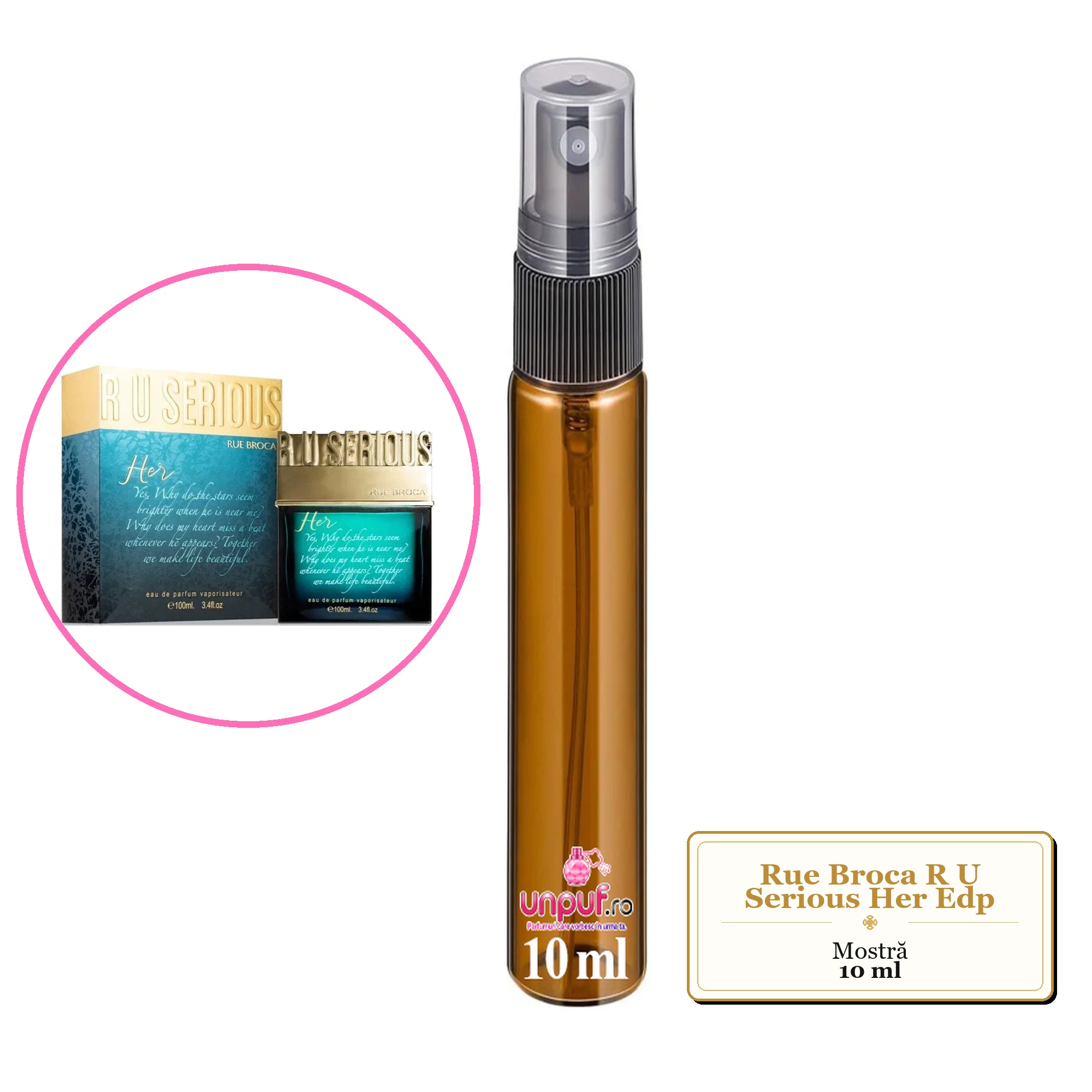 Mostra fiola din Parfumul Rue Broca R U Serious Her Edp, decant sticla cu pulverizator 