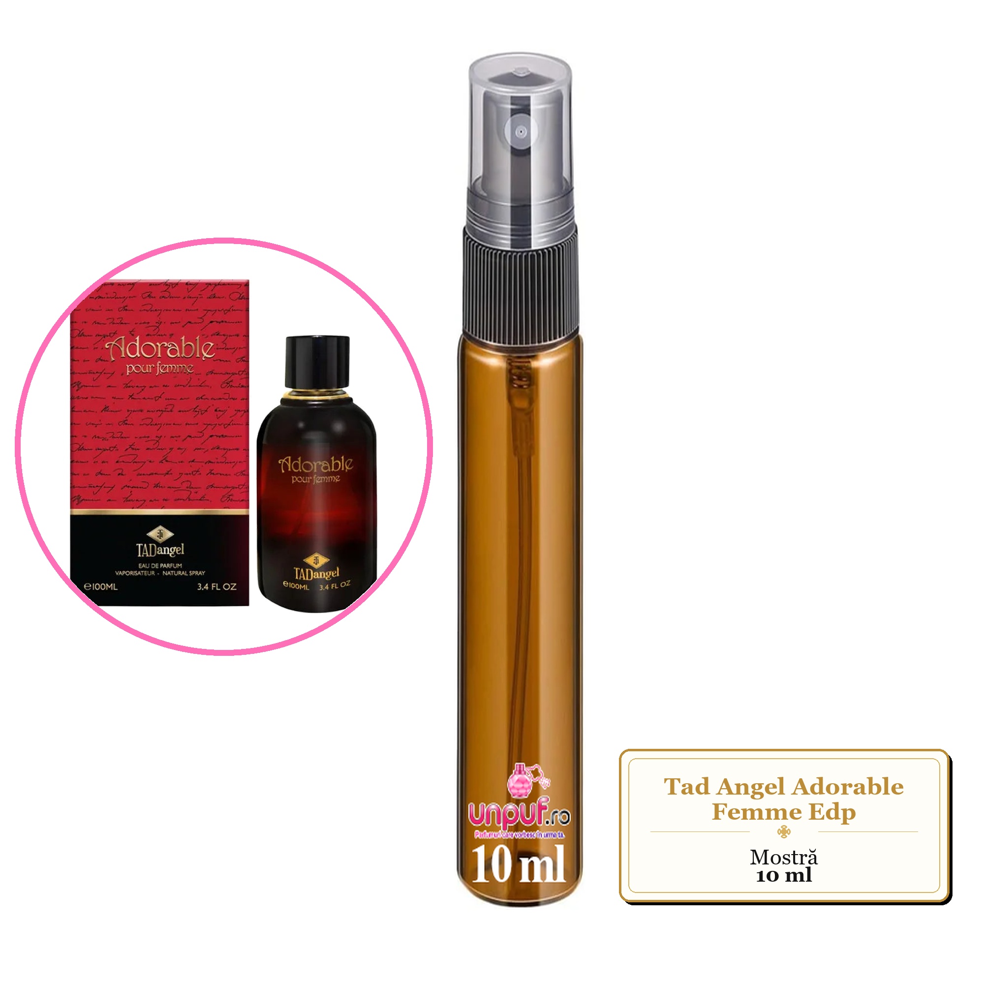Mostra fiola din Parfumul Tad Angel Adorable Femme Edp, decant sticla cu pulverizator 