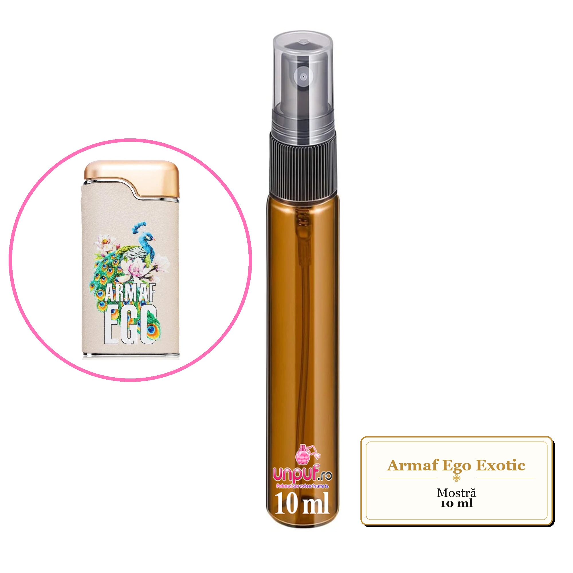 Mostra fiola din Parfumul Armaf Ego Exotic, decant sticla cu pulverizator 