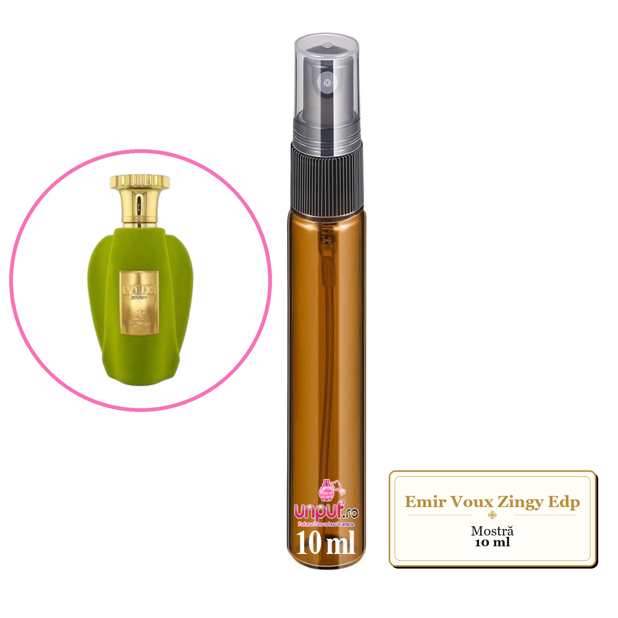 Mostra fiola din Parfumul Emir Voux Zingy Edp, decant sticla cu pulverizator 
