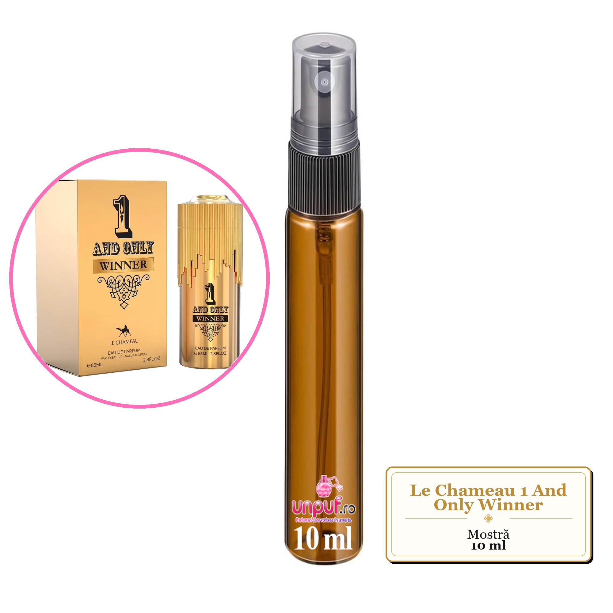 Mostra fiola din Parfumul Le Chameau 1 And Only Winner, decant sticla cu pulverizator