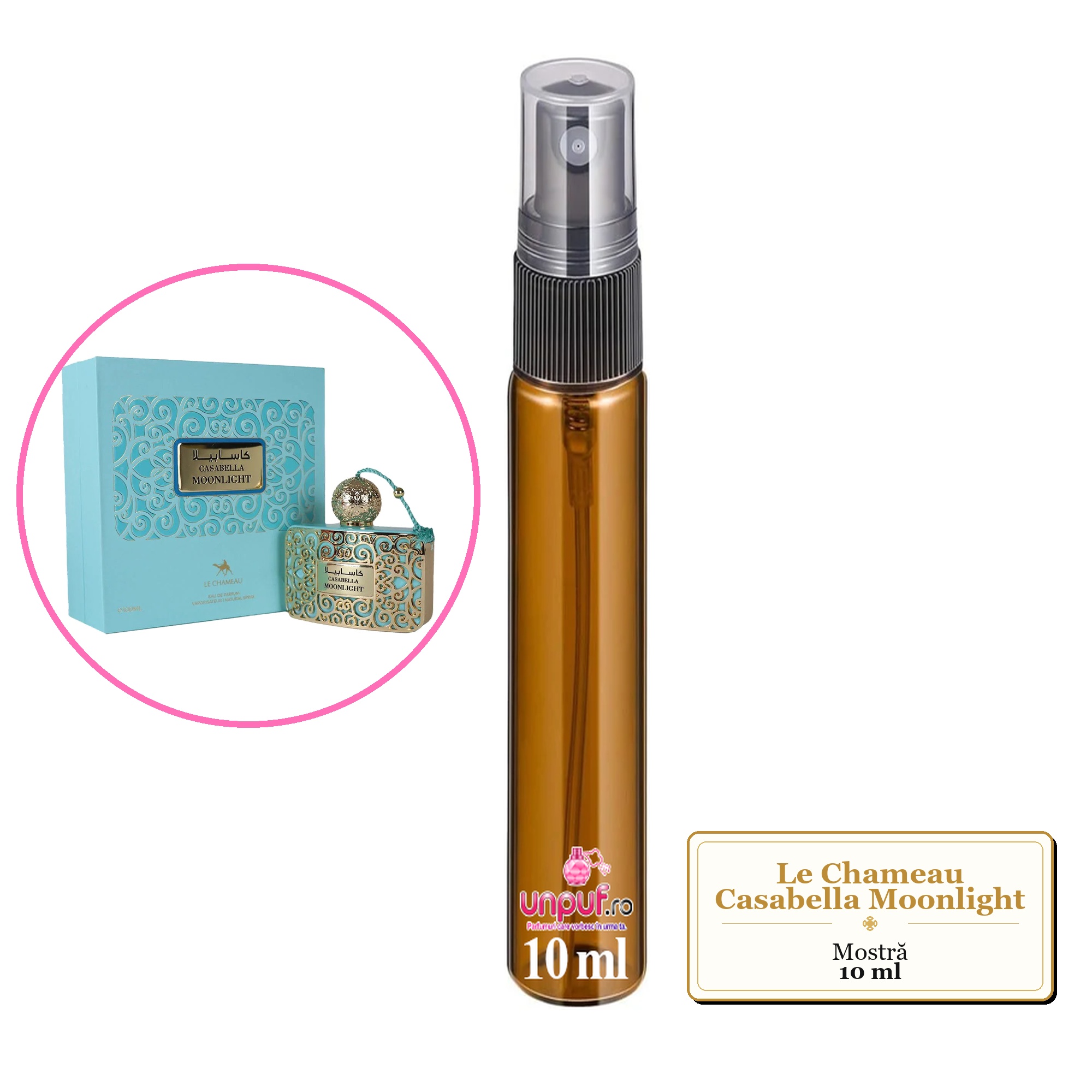 Mostra fiola din Parfumul Le Chameau Casabella Moonlight, decant sticla cu pulverizator 