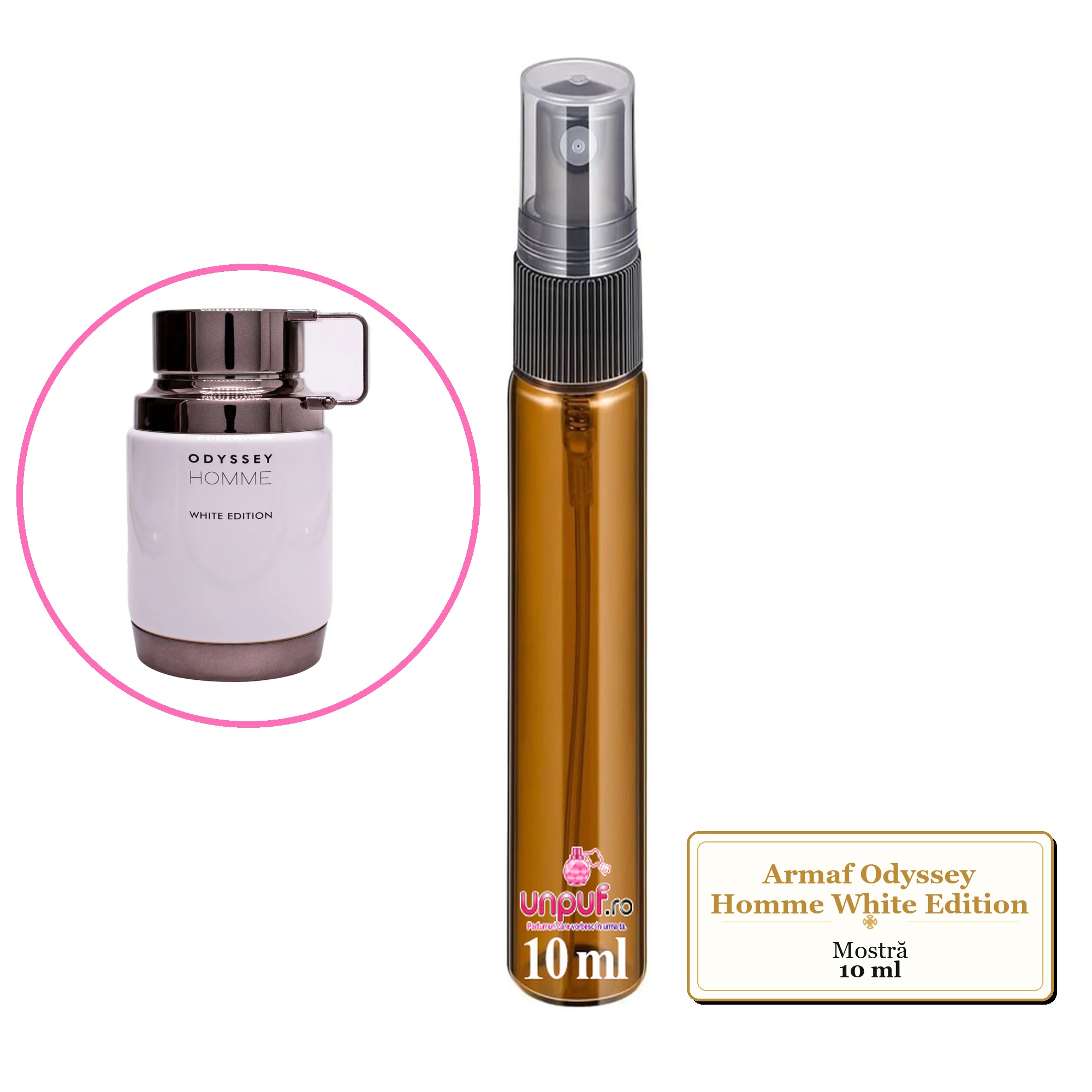 Mostra fiola din Parfumul Armaf Odyssey Homme White Edition, decant sticla cu pulverizator 