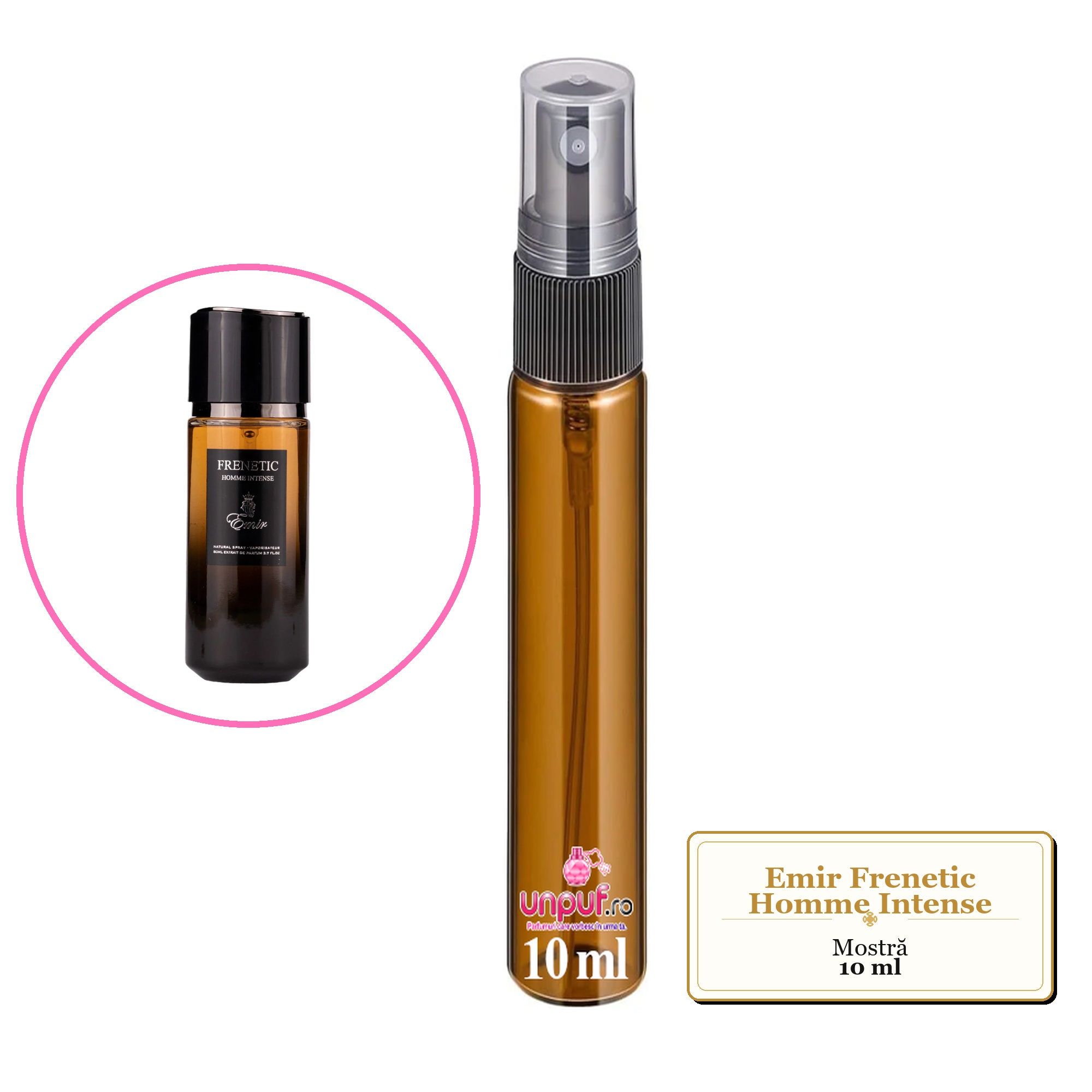 Mostra fiola din Parfumul Emir Frenetic Homme Intense, decant sticla cu pulverizator 