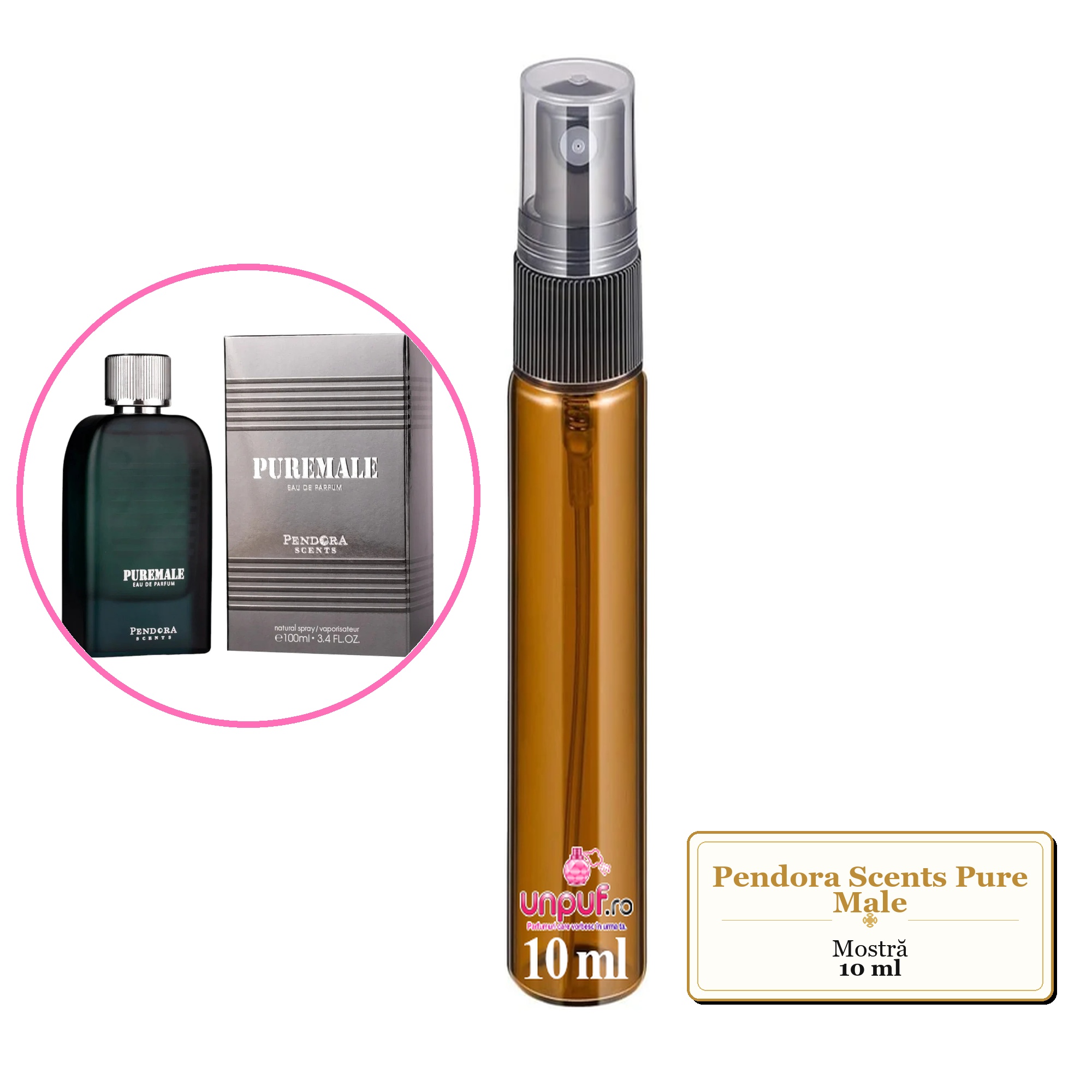 Mostra fiola din Parfumul Pendora Scents Pure Male, decant sticla cu pulverizator