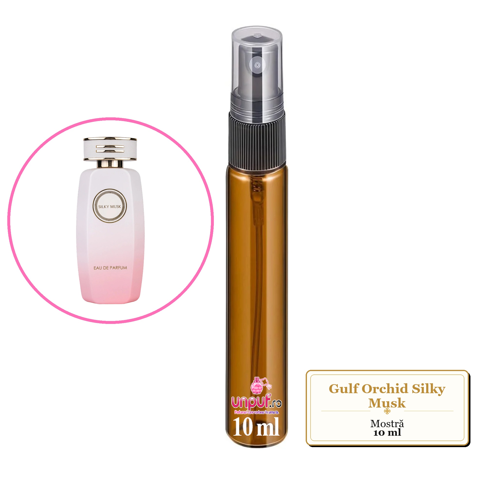 Mostra fiola din Parfumul Gulf Orchid Silky Musk, decant sticla cu pulverizator 