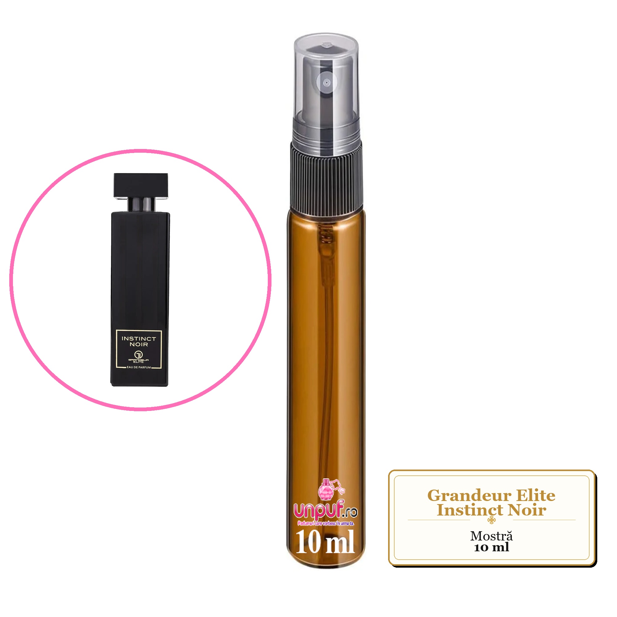 Mostra fiola din Parfumul Grandeur Elite Instinct Noir, decant sticla cu pulverizator 