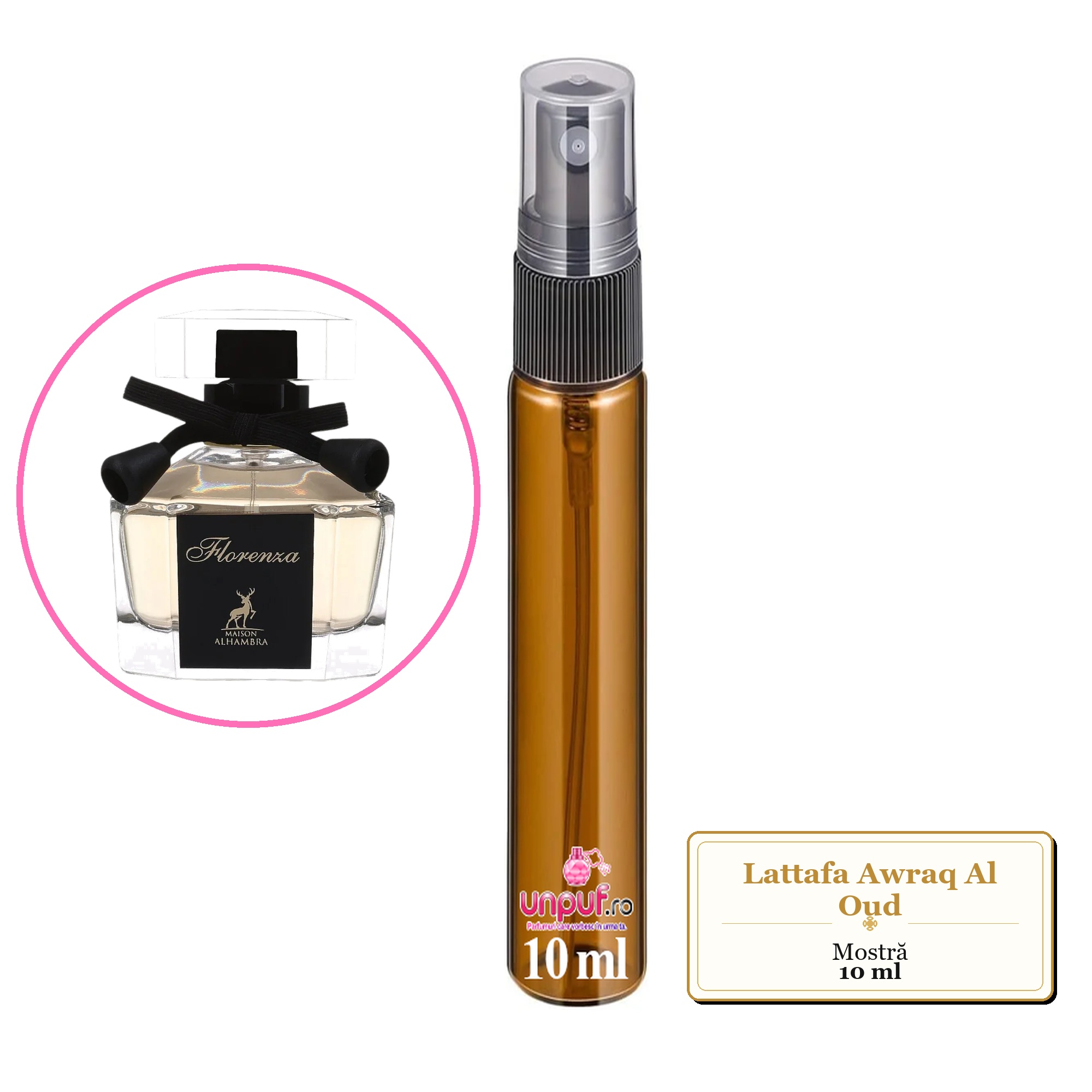 Mostra fiola din Parfumul Lattafa Awraq Al Oud, decant sticla cu pulverizator 