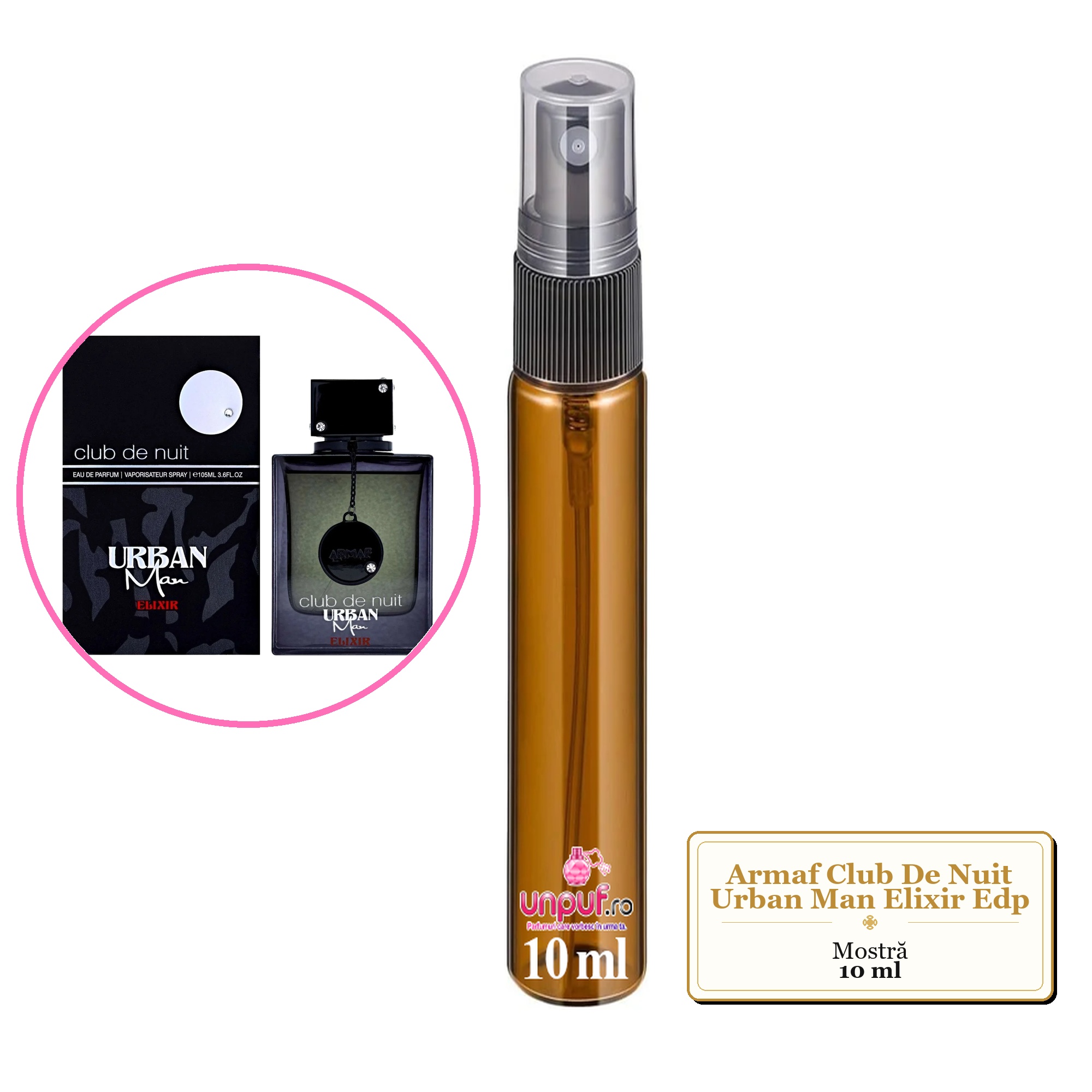 Mostra fiola din Parfumul Armaf Club De Nuit Urban Man Elixir Edp, decant sticla cu pulverizator 