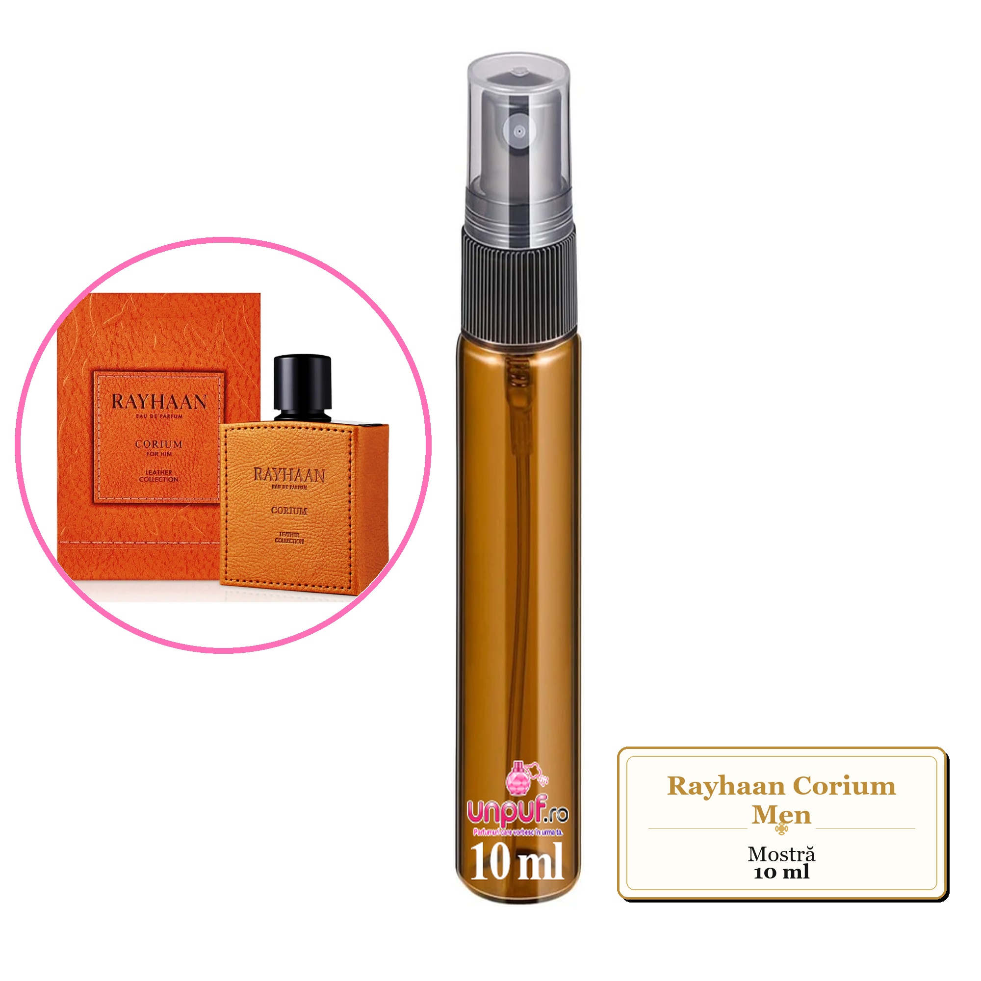 Mostra fiola din Parfumul Rayhaan Corium Men, decant sticla cu pulverizator