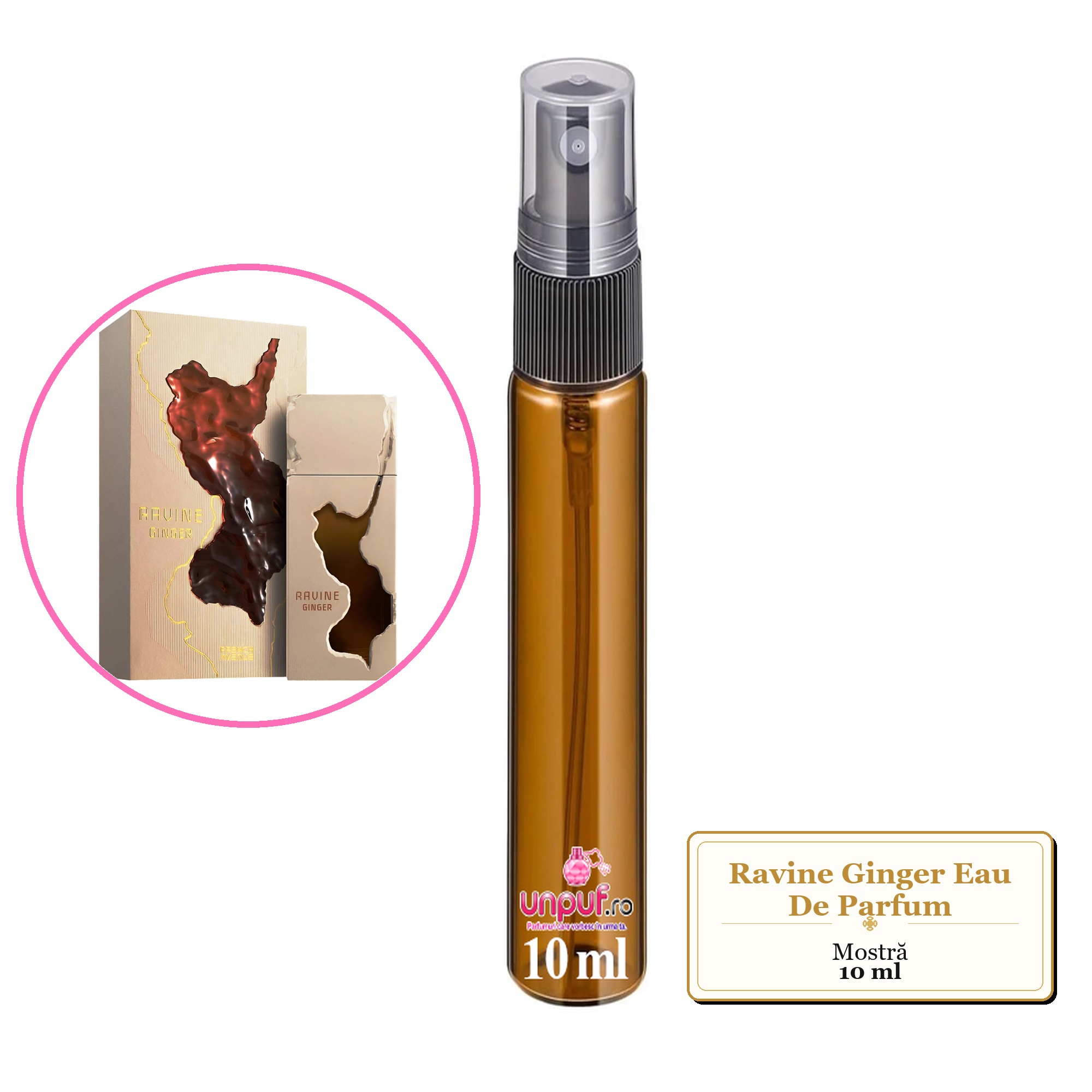 Mostra fiola din Parfumul Ravine Ginger Eau De Parfum, decant sticla cu pulverizator 