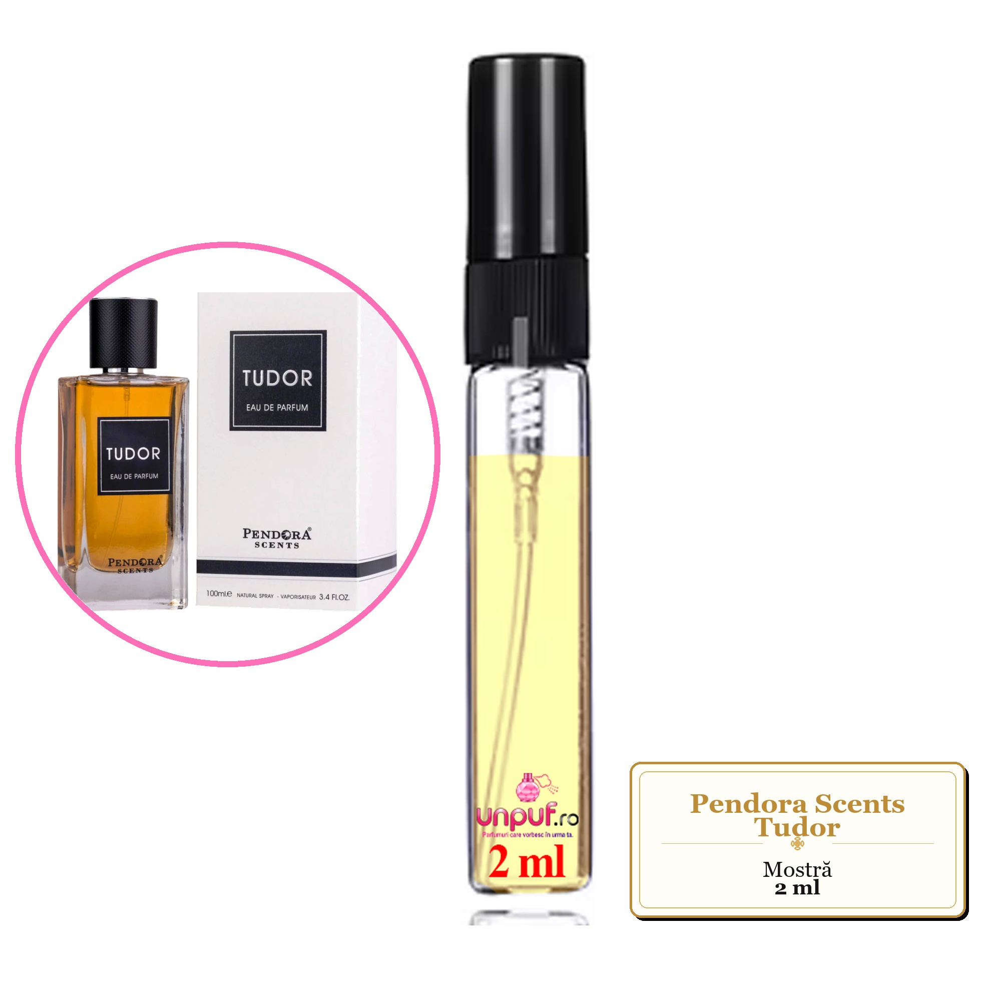 Mostra fiola din Parfumul Pendora Scents Tudor, decant sticla cu pulverizator 