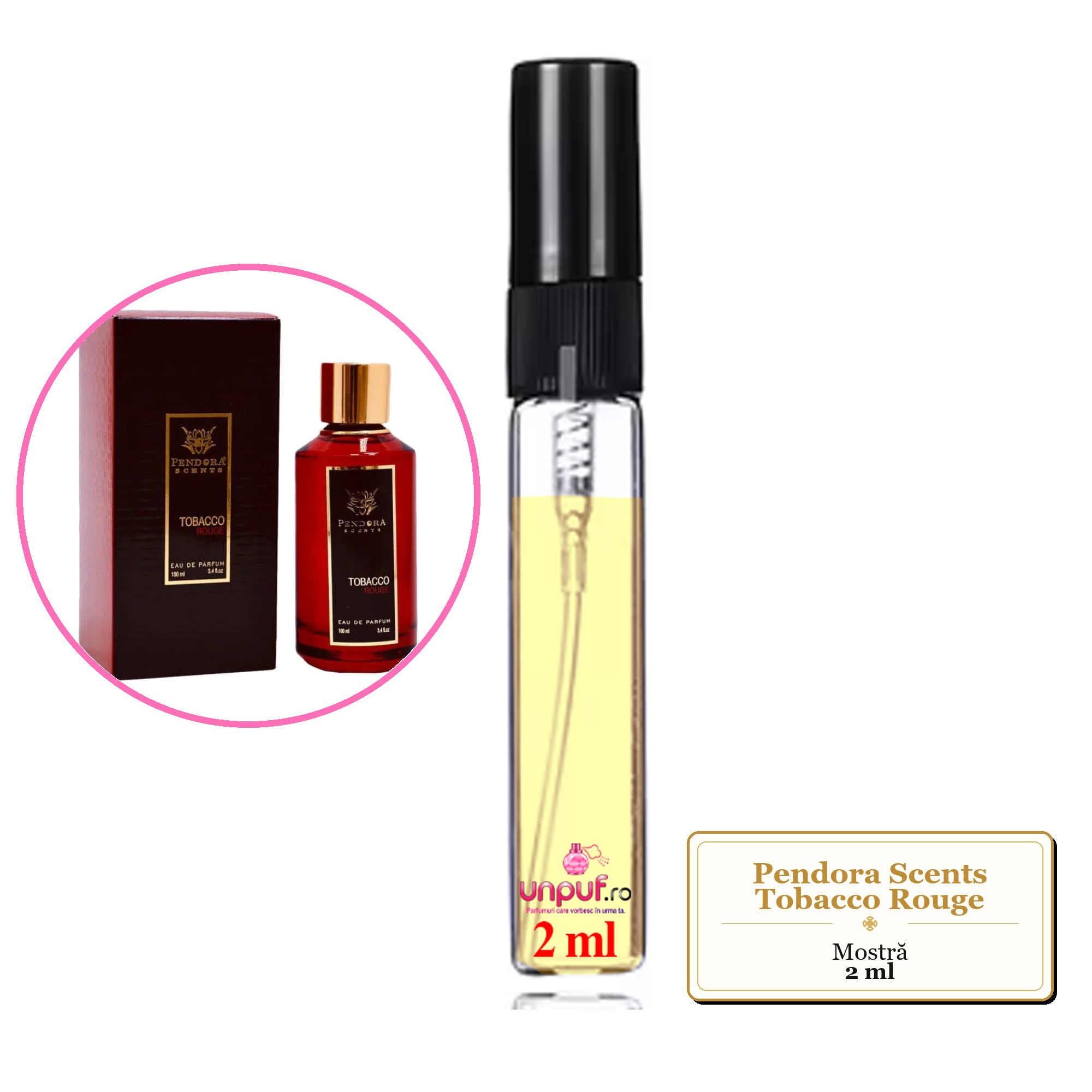 Mostra fiola din Parfumul Pendora Scents Tobacco Rouge, decant sticla cu pulverizator