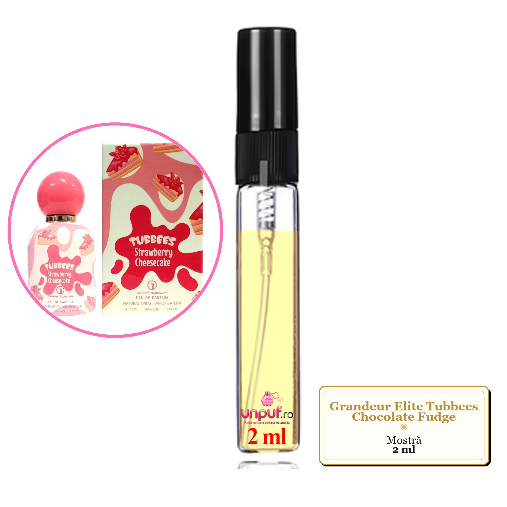 Mostra fiola din Parfumul Grandeur Elite Tubbees Chocolate Fudge, decant sticla cu pulverizator