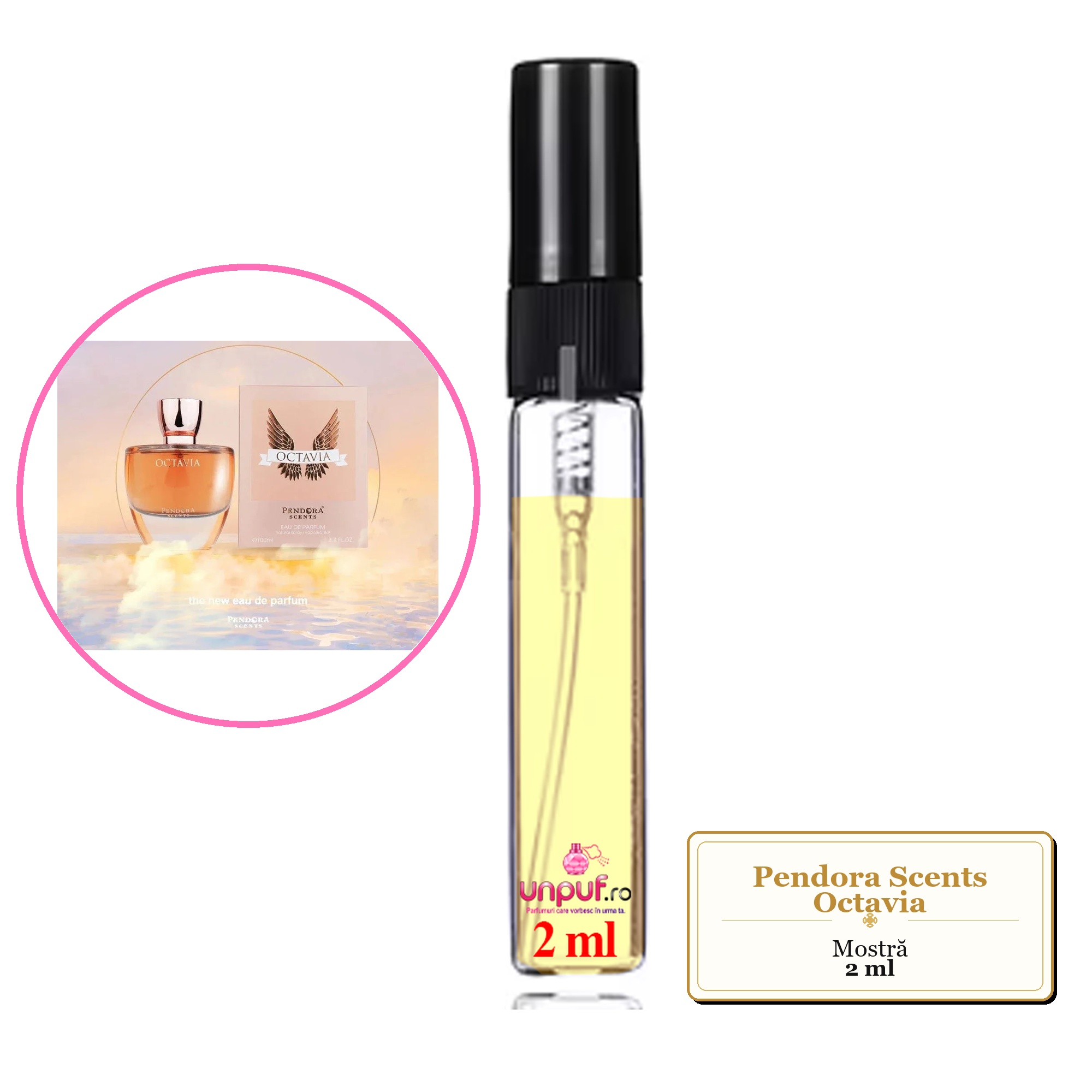 Mostra fiola din Parfumul Pendora Scents Octavia, decant sticla cu pulverizator 