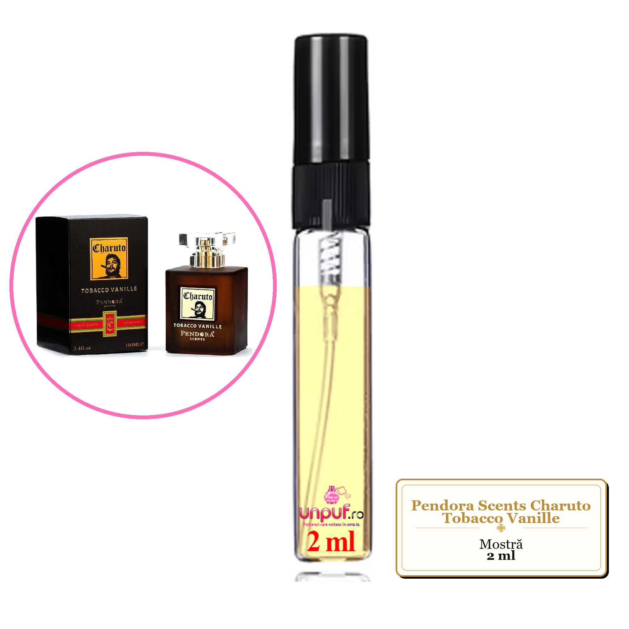 Mostra fiola din Parfumul Pendora Scents Charuto Tobacco Vanille, decant sticla cu pulverizator 