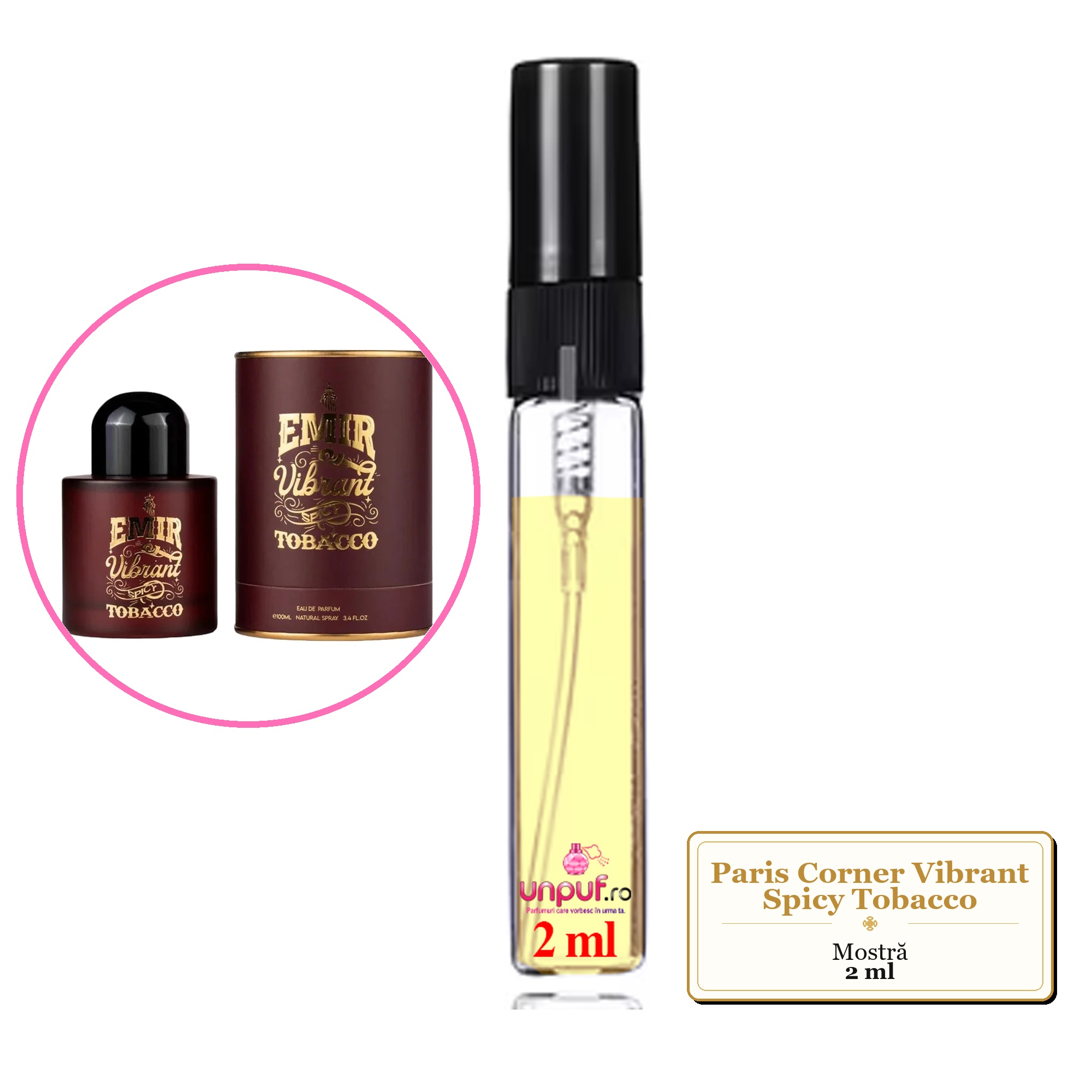 Mostra fiola din Parfumul Paris Corner Vibrant Spicy Tobacco, decant sticla cu pulverizator 
