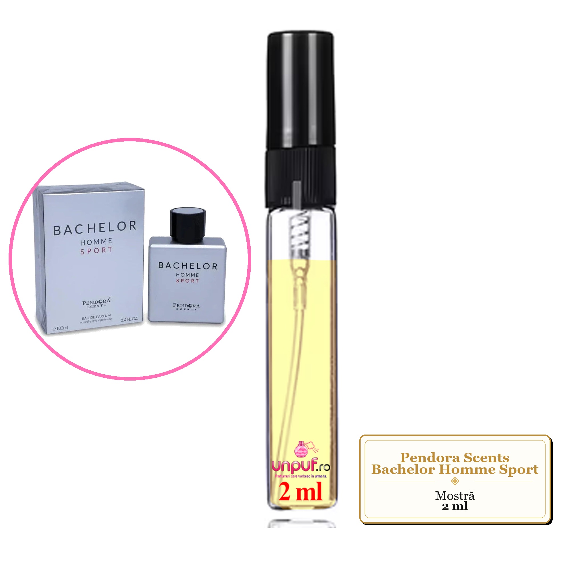 Mostra fiola din Parfumul Pendora Scents Bachelor Homme Sport, decant sticla cu pulverizator 