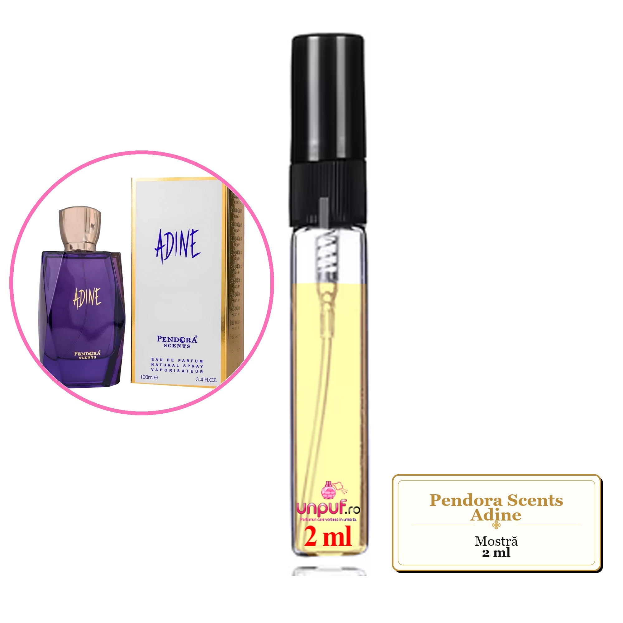 Mostra fiola din Parfumul Pendora Scents Adine, decant sticla cu pulverizator