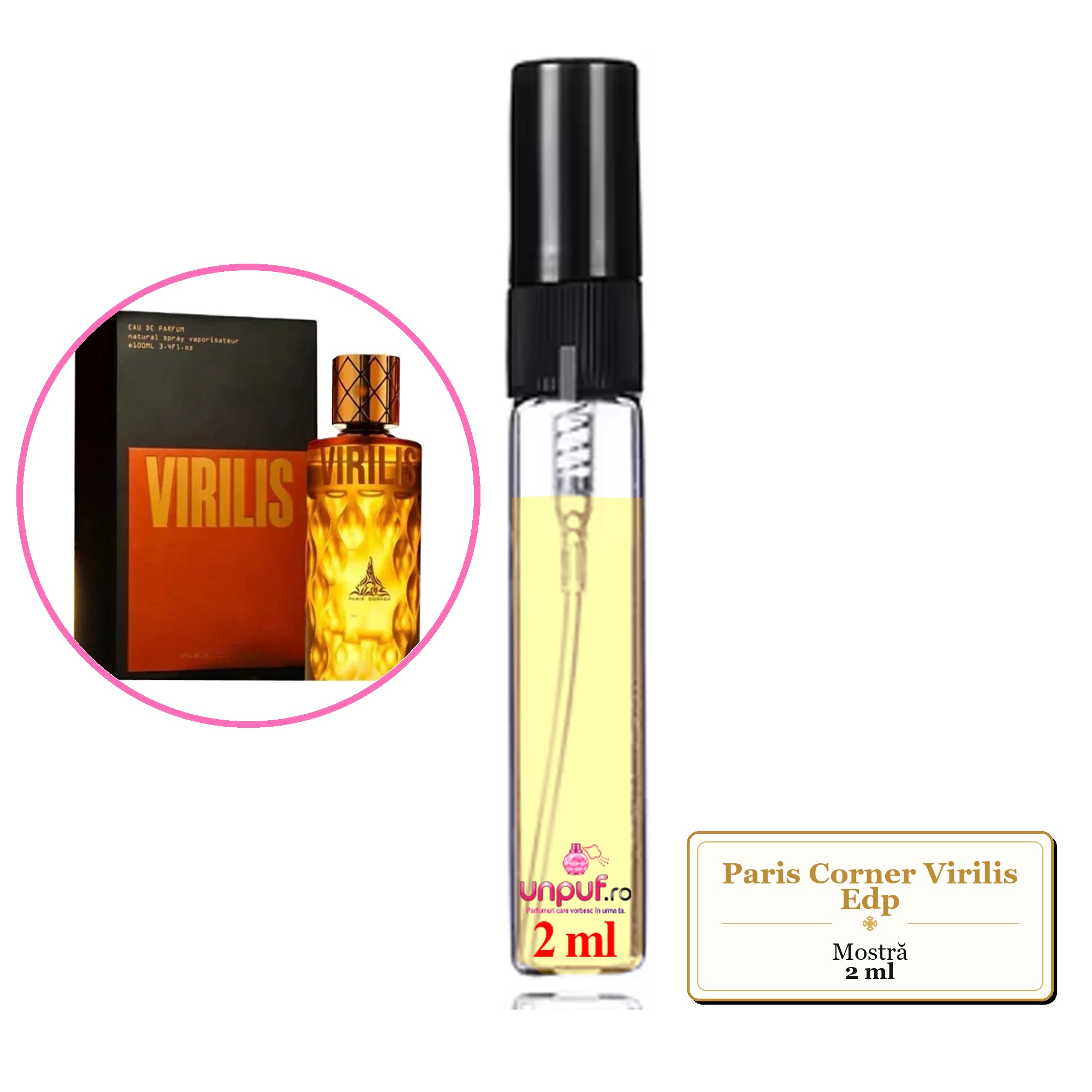 Mostra fiola din Parfumul Paris Corner Virilis Edp, decant sticla cu pulverizator