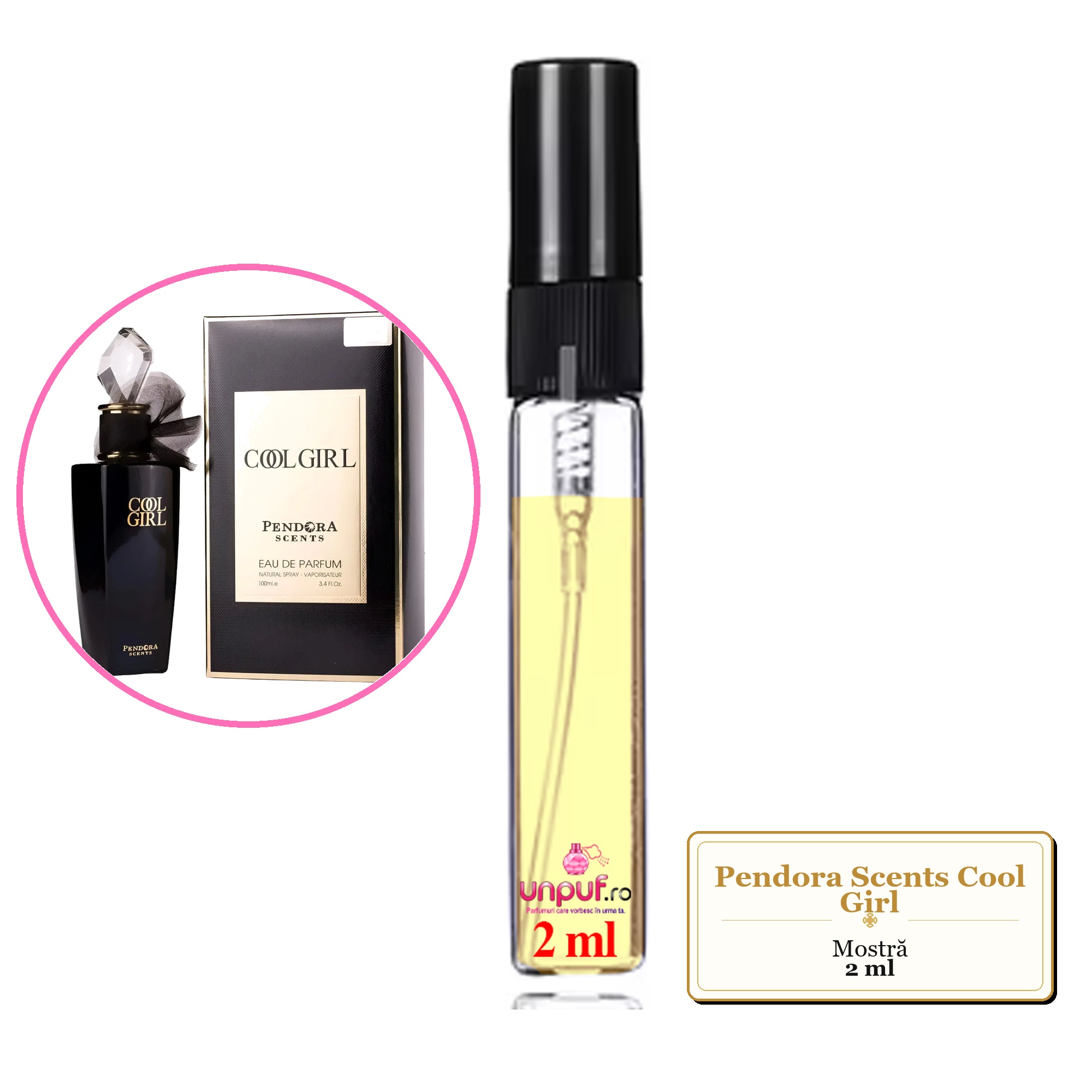 Mostra fiola din Parfumul Pendora Scents Cool Girl, decant sticla cu pulverizator 