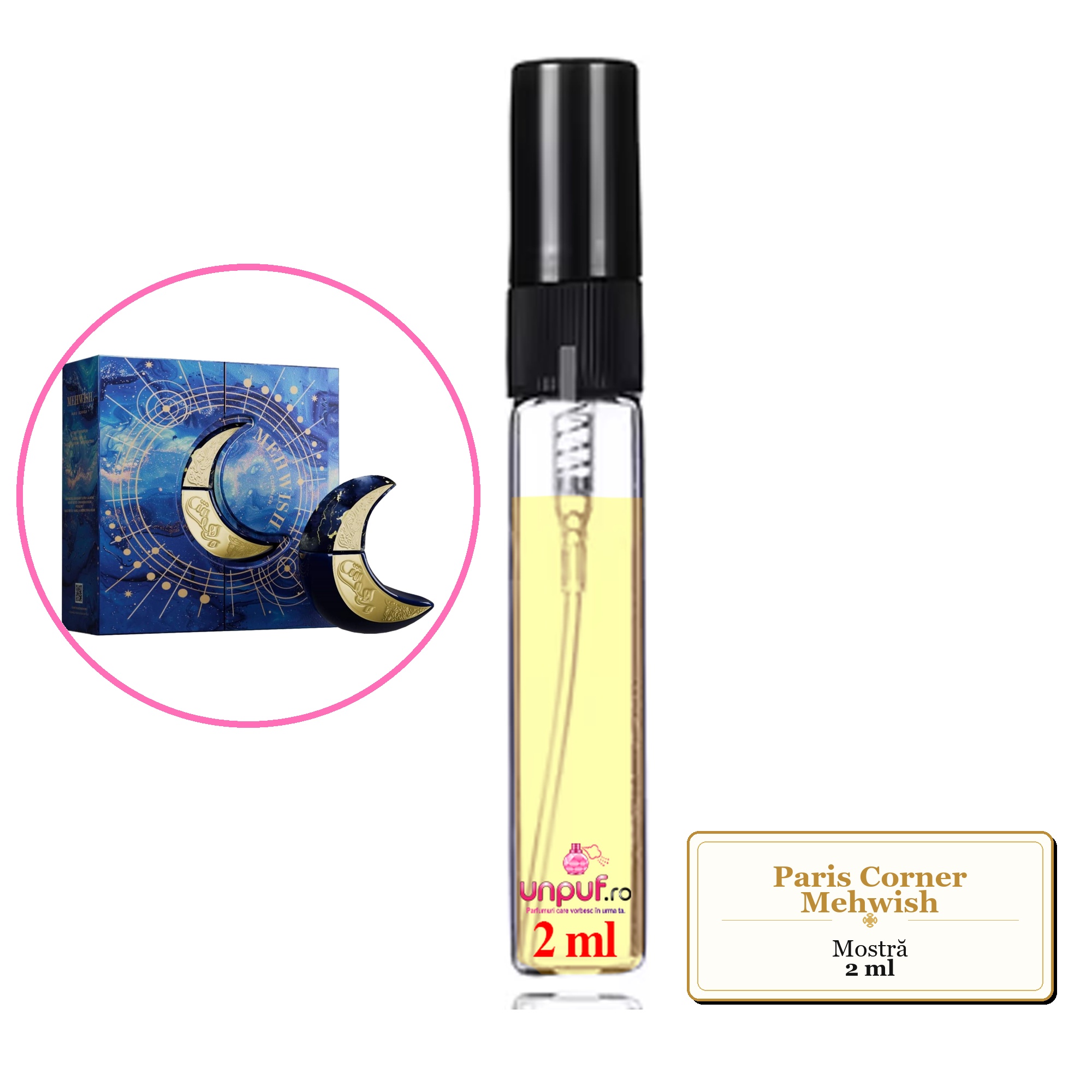 Mostra fiola din Parfumul Paris Corner Mehwish, decant sticla cu pulverizator