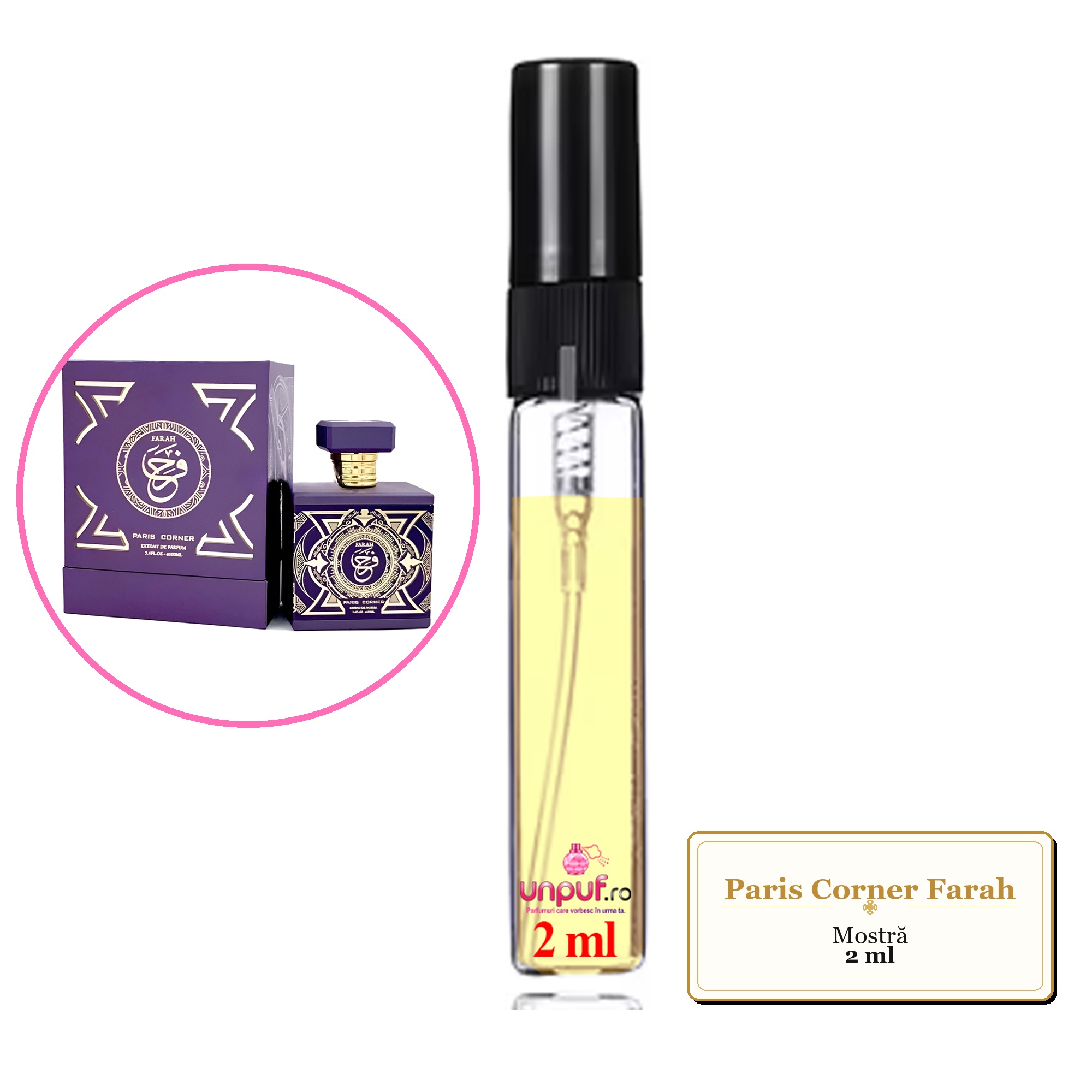 Mostra fiola din Parfumul Paris Corner Farah, decant sticla cu pulverizator 