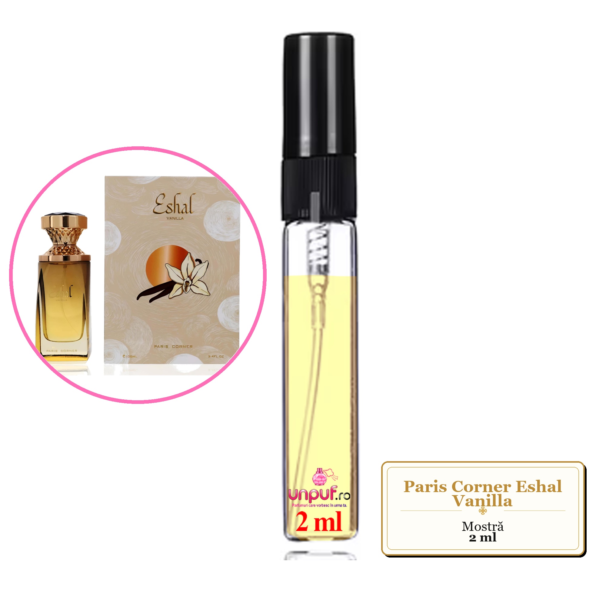 Mostra fiola din Parfumul Paris Corner Eshal Vanilla, decant sticla cu pulverizator 