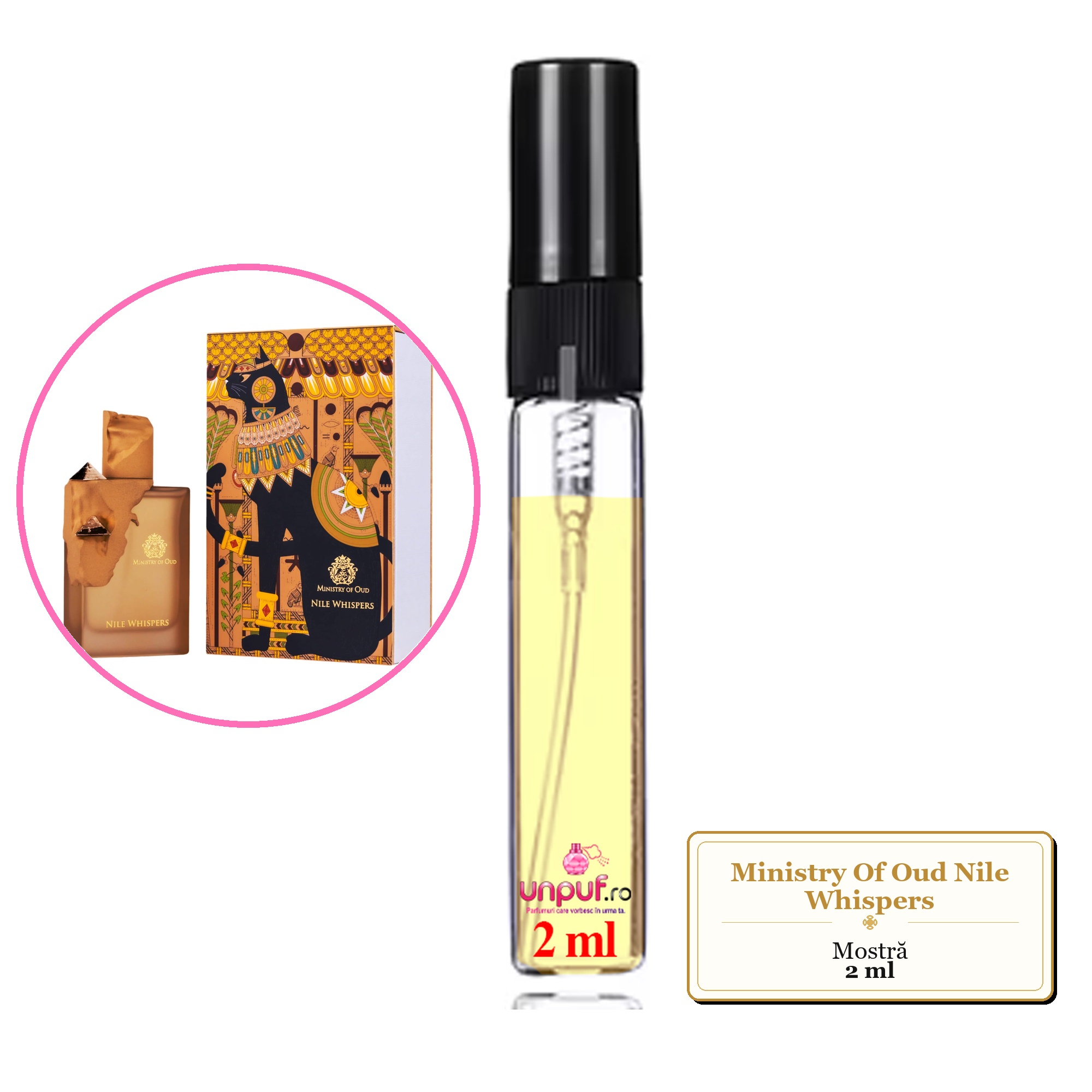 Mostra fiola din Parfumul Ministry Of Oud Nile Whispers, decant sticla cu pulverizator 