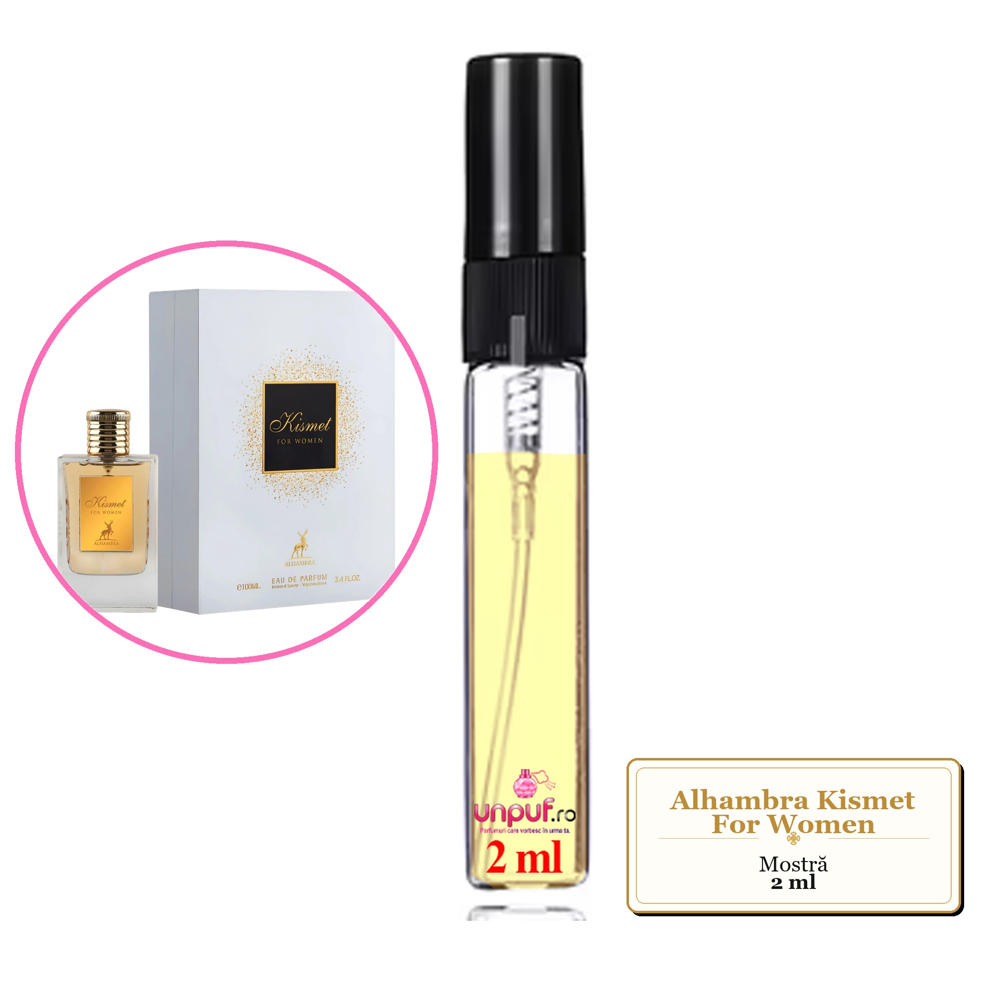 Mostra fiola din Parfumul Alhambra Kismet For Women, decant sticla cu pulverizator 