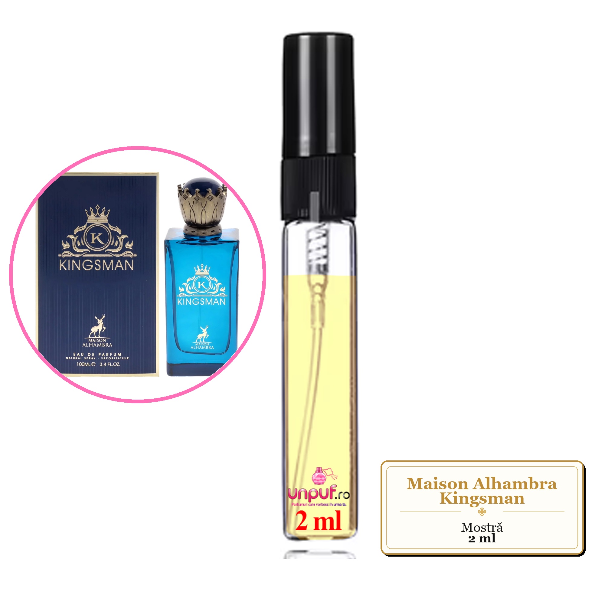 Mostra fiola din Parfumul Maison Alhambra Kingsman, decant sticla cu pulverizator 