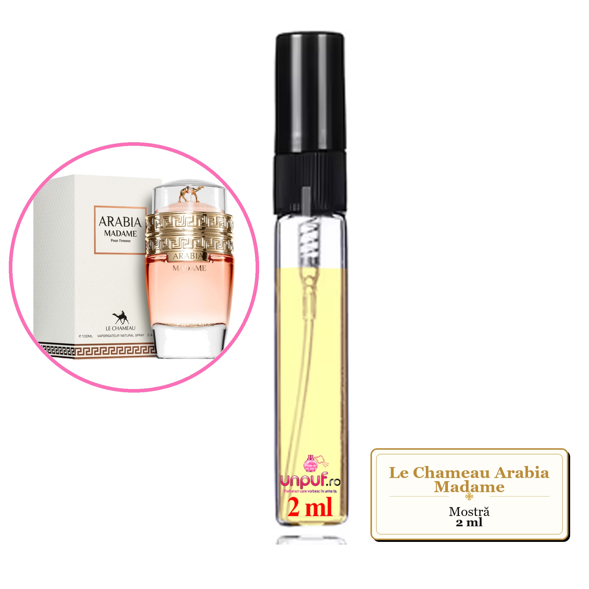 Mostra fiola din Parfumul Le Chameau Arabia Madame, decant sticla cu pulverizator 