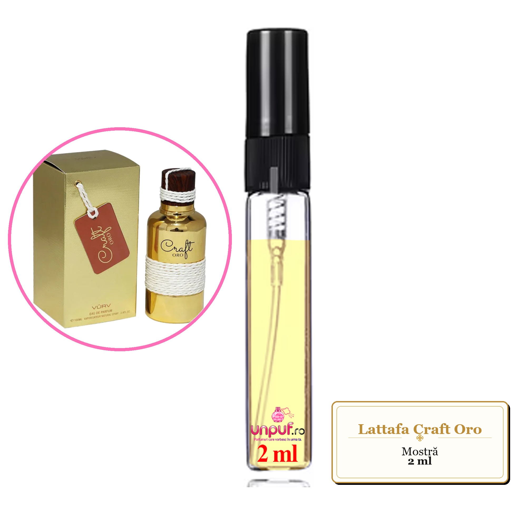 Mostra fiola din Parfumul Lattafa Craft Oro, decant sticla cu pulverizator