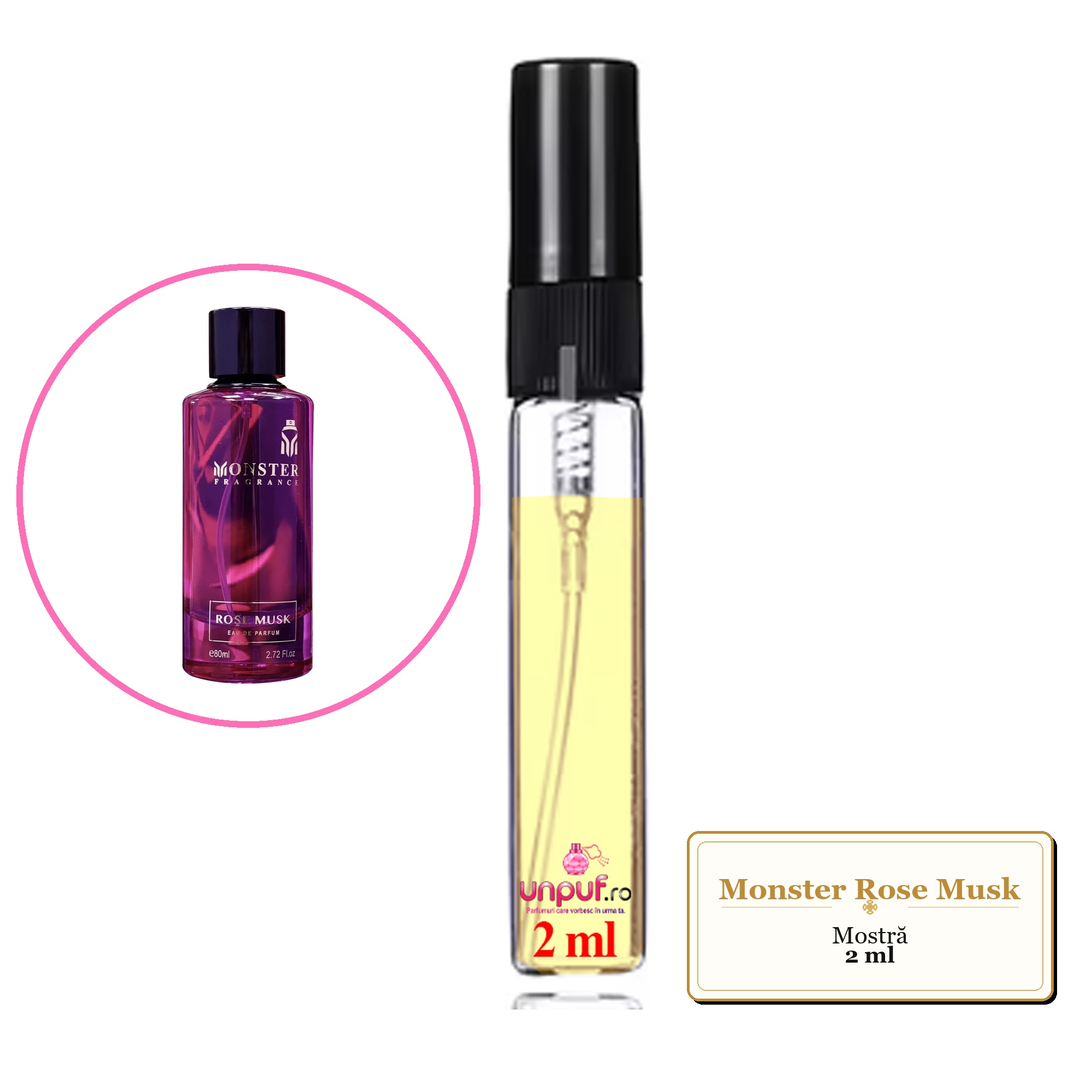 Mostra fiola din Parfumul Monster Rose Musk, decant sticla cu pulverizator