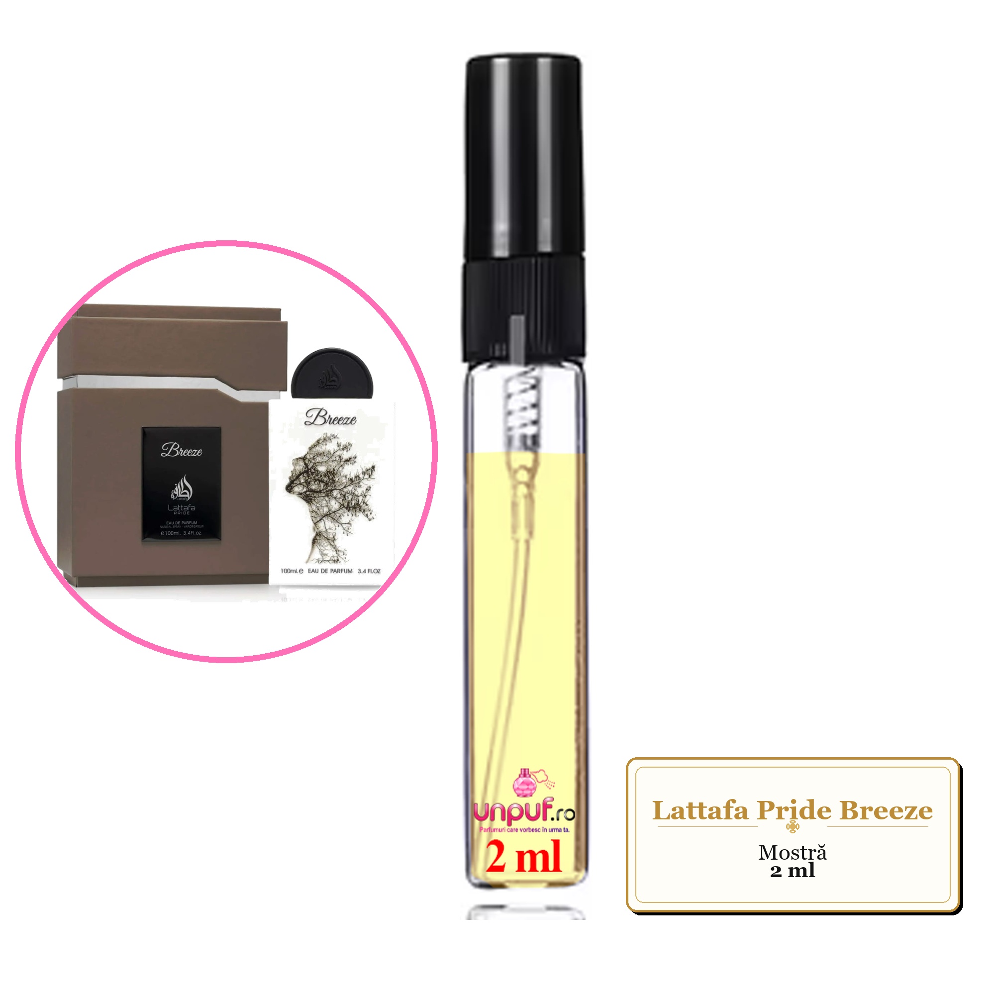 Mostra fiola din Parfumul Lattafa Pride Breeze, decant sticla cu pulverizator 