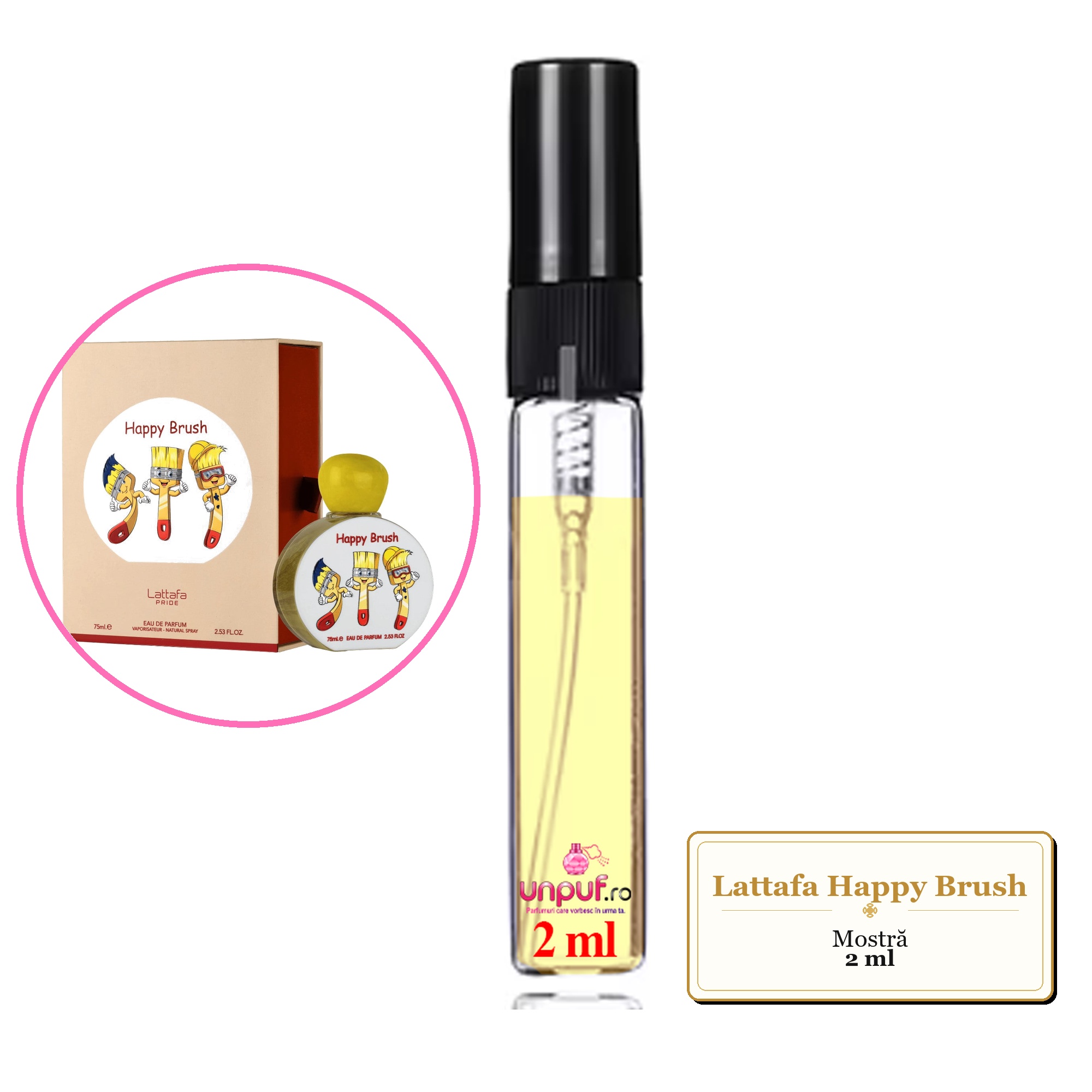 Mostra fiola din Parfumul Lattafa Happy Brush, decant sticla cu pulverizator