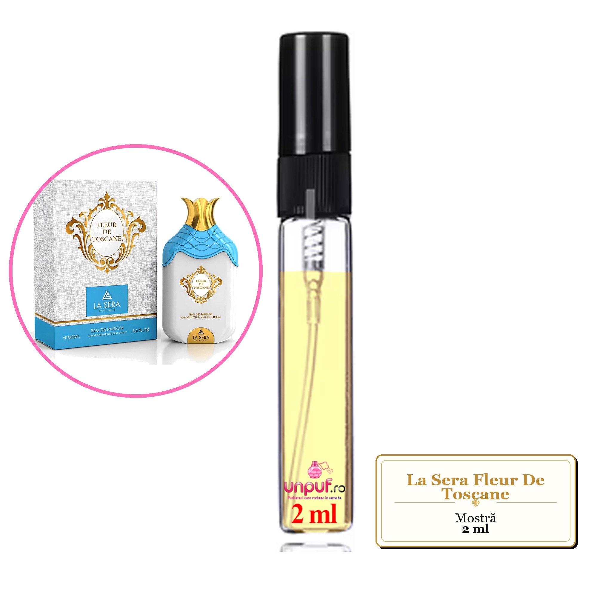 Mostra fiola din Parfumul La Sera Fleur De Toscane, decant sticla cu pulverizator 